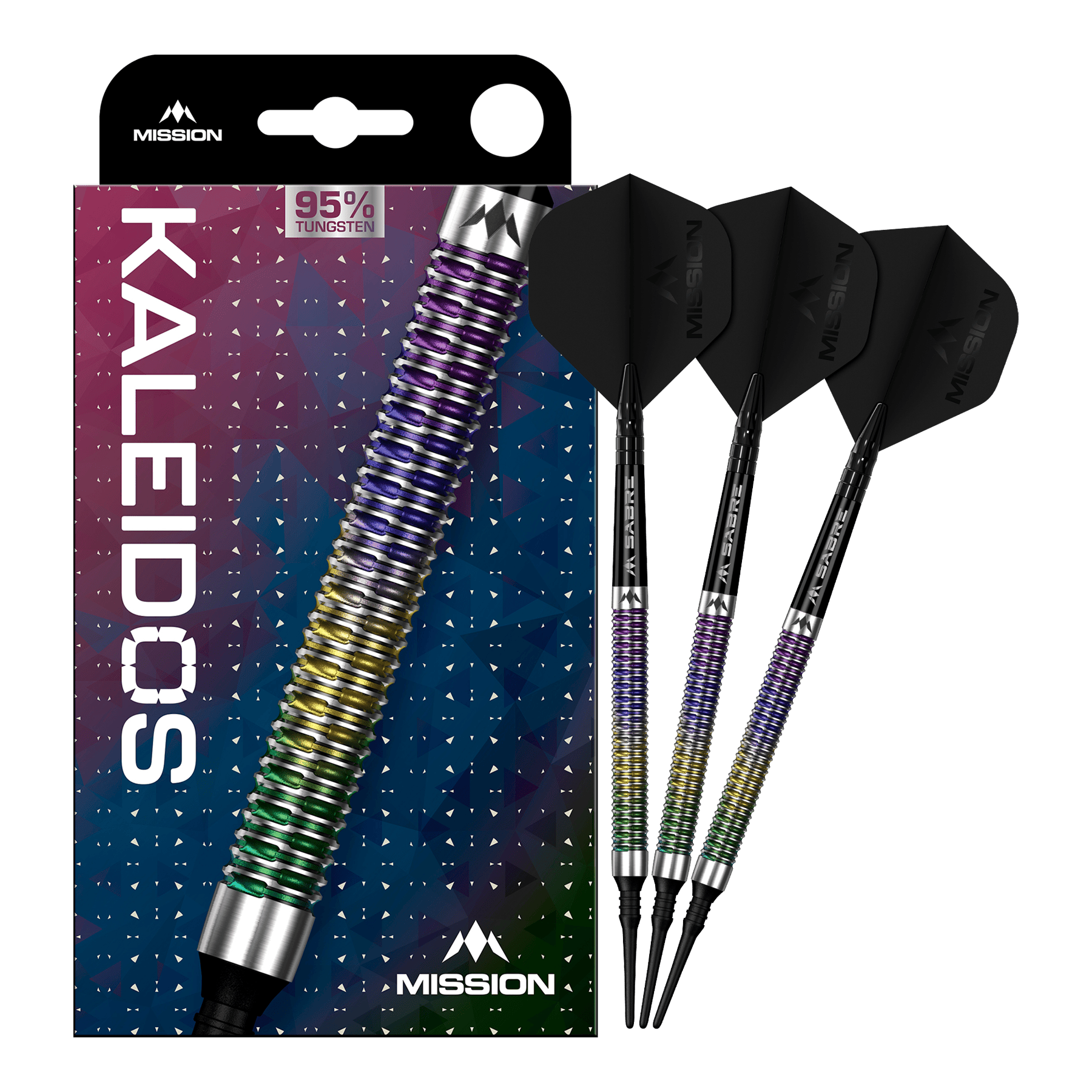 Freccette morbide Mission Kaleidos - 19 g Mission Kaleidos Softdarts - 19g ist auf dem Bild zu sehen. Der Softdart ist vollständig abgebildet.