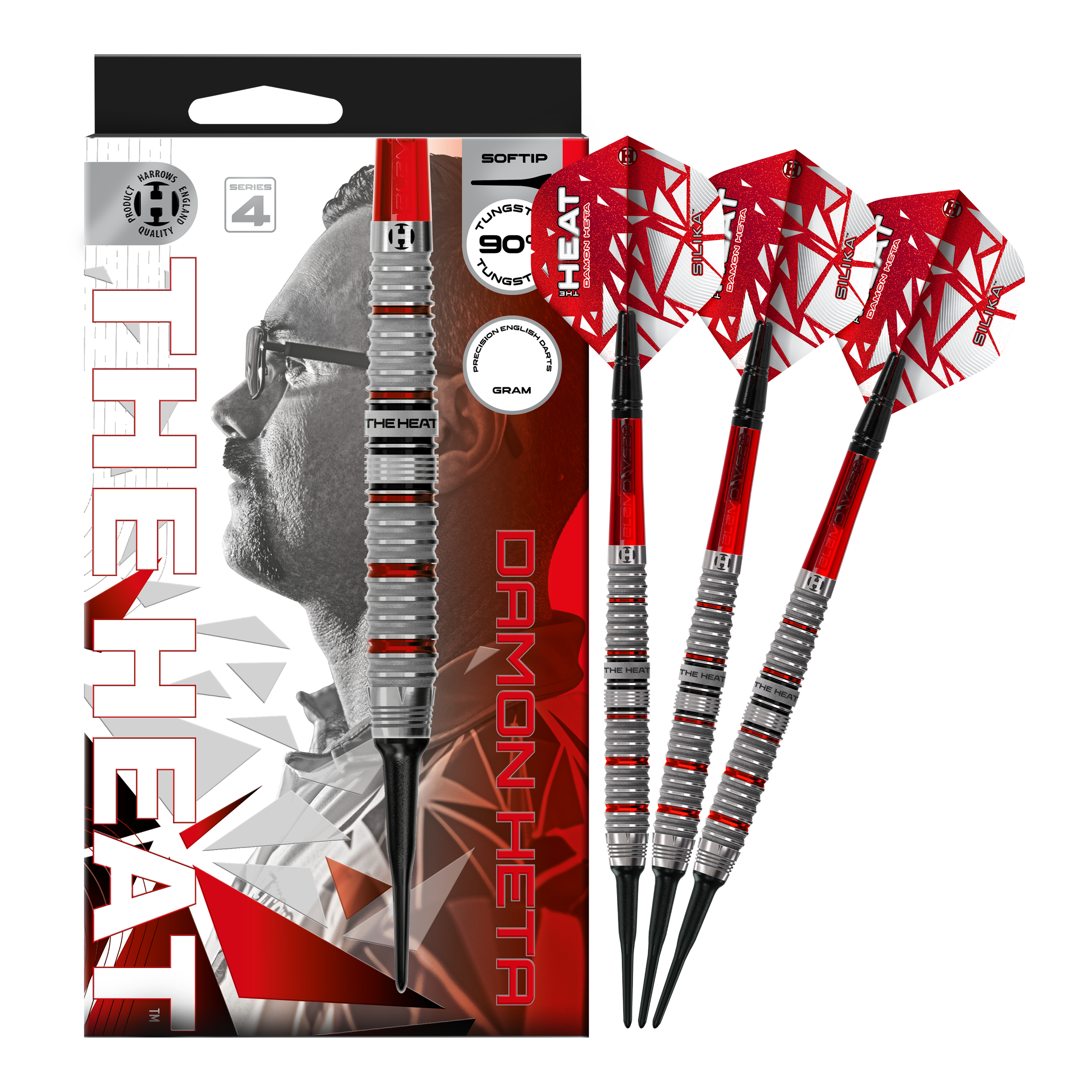 Freccette morbide Damon Heta Series 4 di Harrow Hier ist das Produkt Harrows Damon Heta Series 4 Softdarts zu sehen. Die Darts zeichnen sich durch ihre hochwertige Verarbeitung aus.