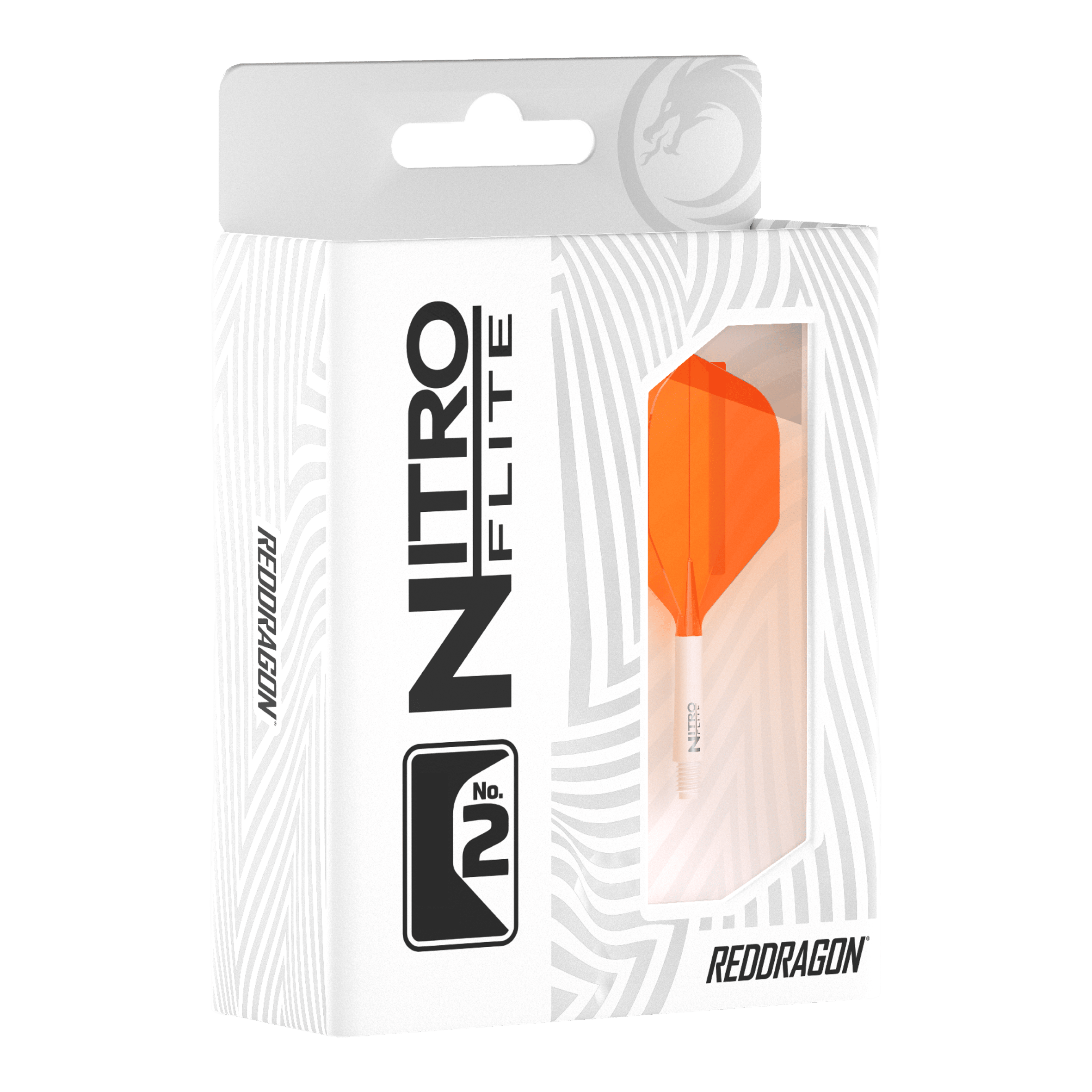 Red Dragon Nitroflite Asta bianca Alette arancioni n. 2 Zu sehen ist das Produkt Red Dragon Nitroflite White Shaft Orange Flights No2. Es besteht aus einem weißen Schaft und orangen Flights.