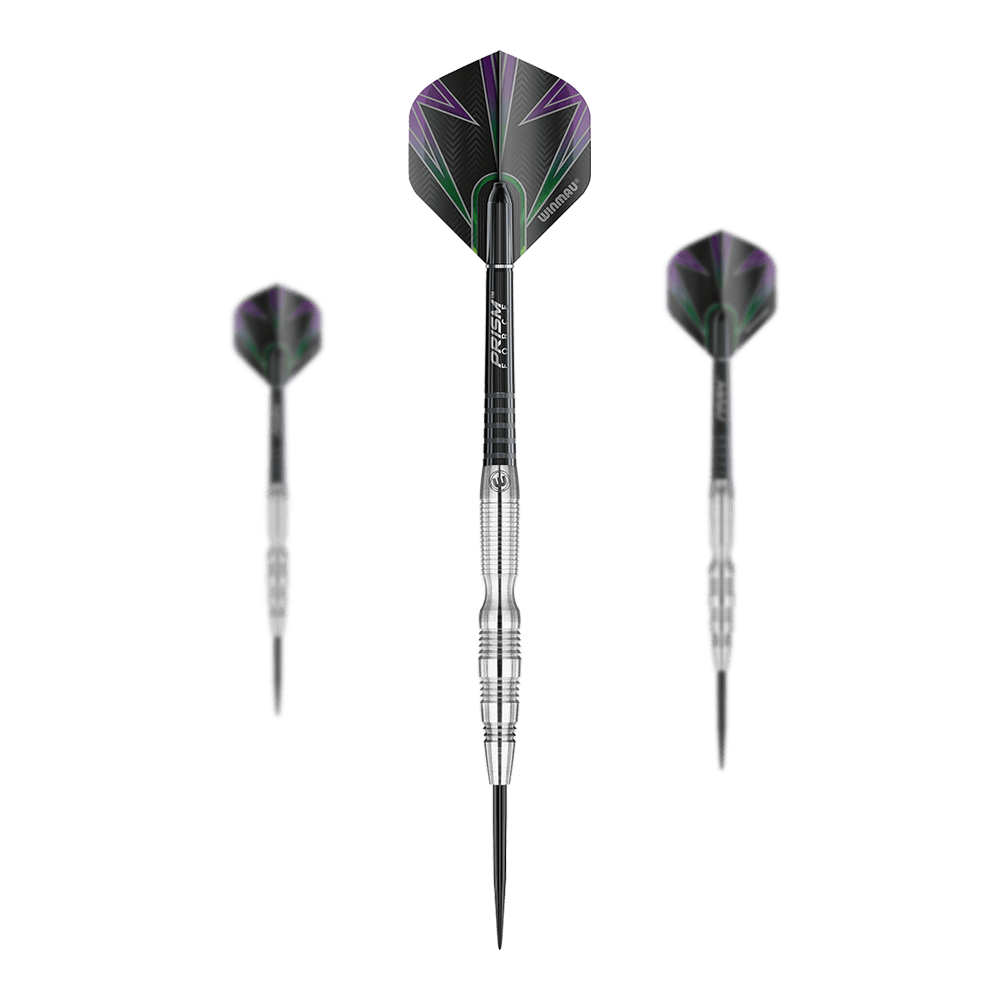 Freccette Winmau Simon Whitlock in acciaio al tungsteno al 90% Winmau Simon Whitlock 90% Tungsten Steeldarts. Die Oberflächenstruktur ist detailliert sichtbar.