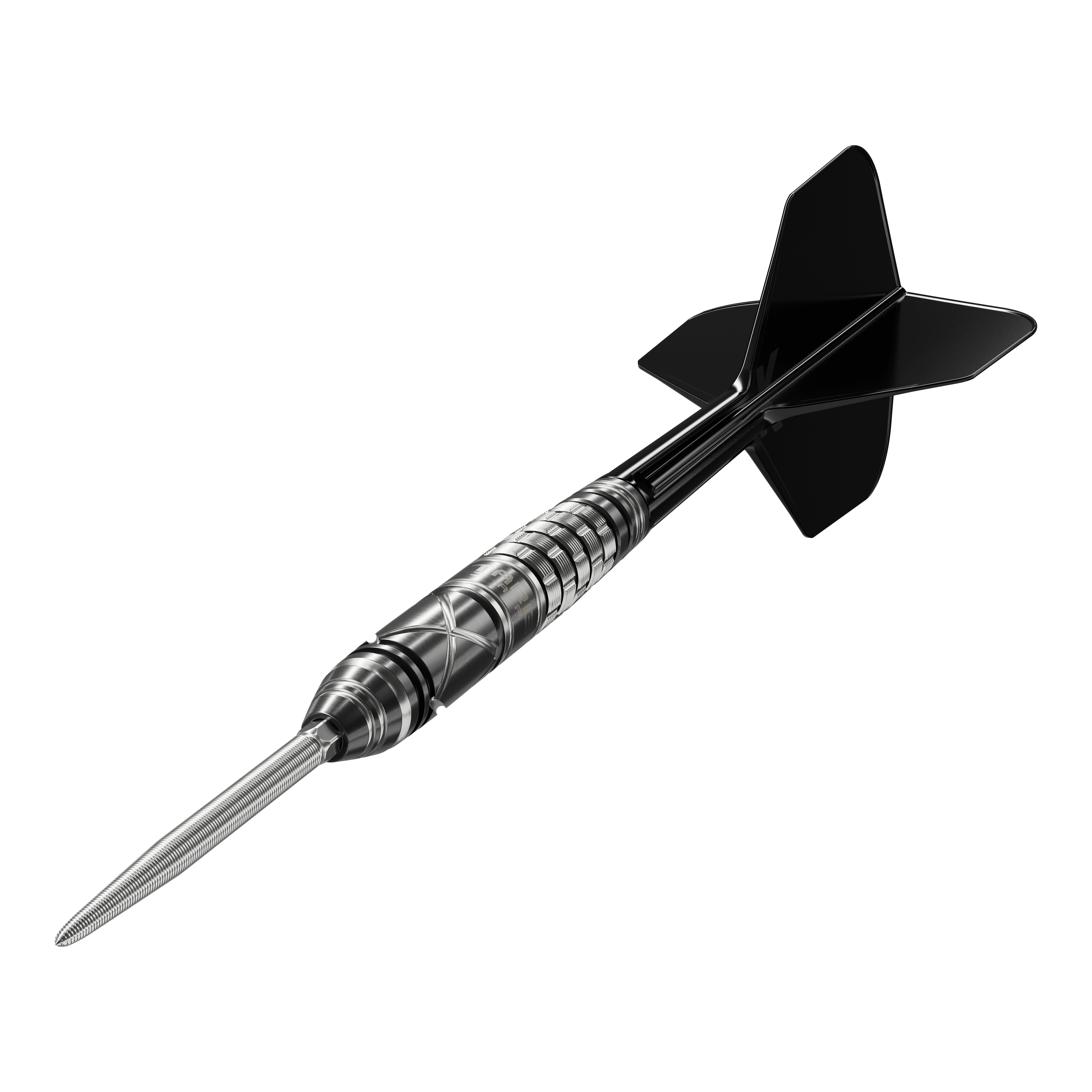 Freccette in acciaio Target Japan Black Marque Chaos 2 SP Das Bild zeigt einen Target Japan Black Marque Chaos 2 SP Steeldart. Der Dart hat ein elegantes, schwarzes Design mit präzisen Rillen am Griff.