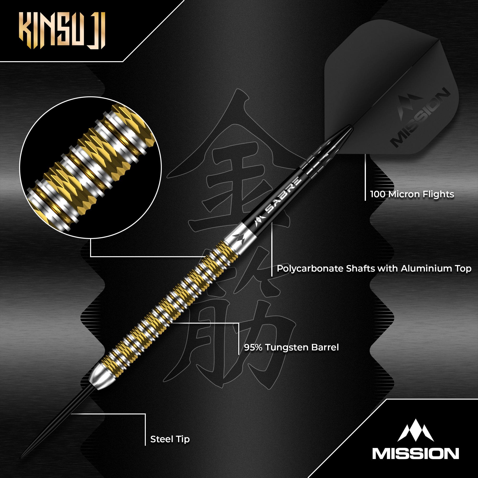 Missione Kinsuji Steeldarts Das Bild zeigt die Mission Kinsuji Steeldarts. Die Steeldarts sind im Detail abgebildet.
