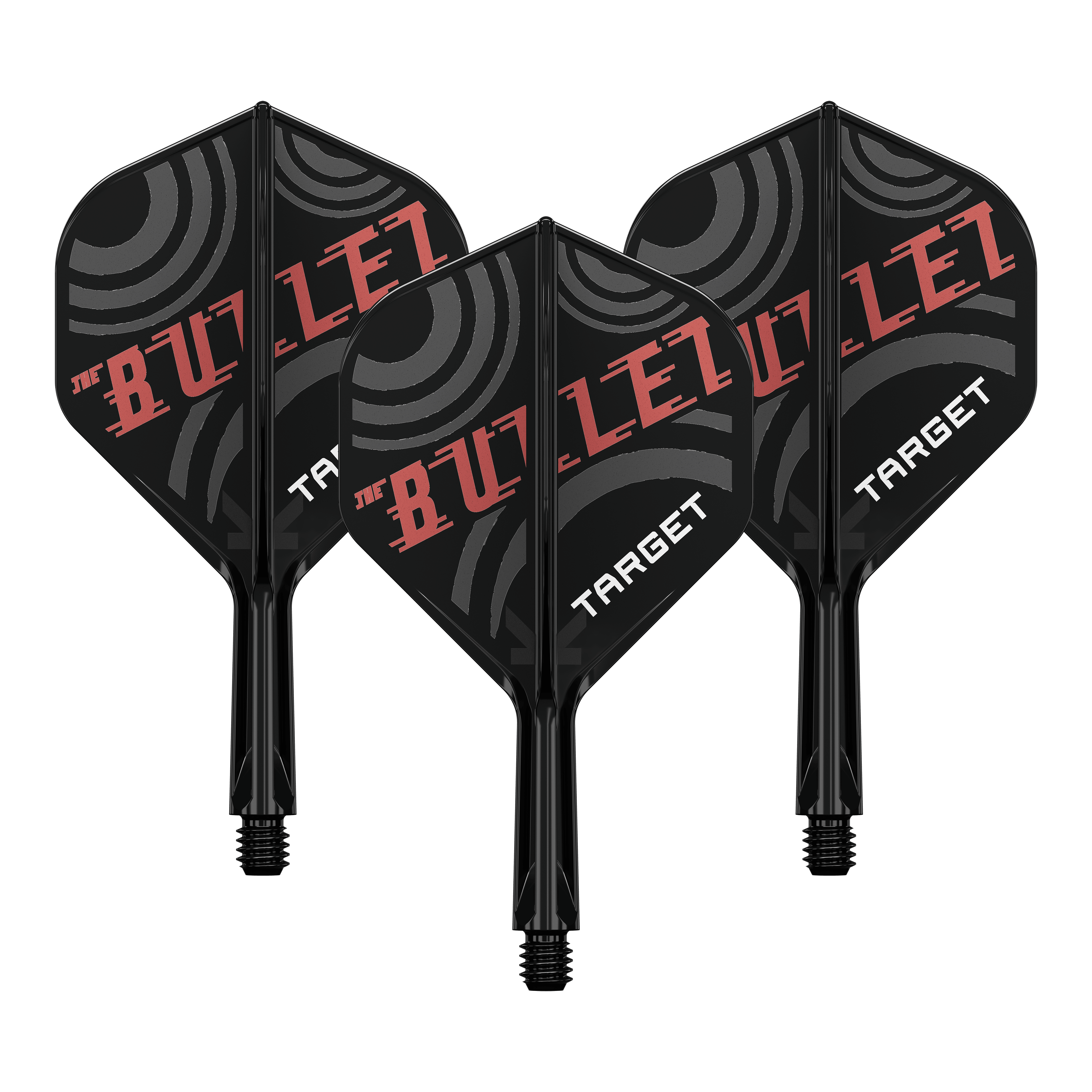 Sistema di alberi di volo standard Target K-Flex Stephen Bunting No2 Bild zeigt ein Dart-Flight Set mit der Bezeichnung 'Target K-Flex Stephen Bunting No2 Standard Flights 19mm 1Set'. Es ist ein Zubehör für Dartscheiben und Spieler.