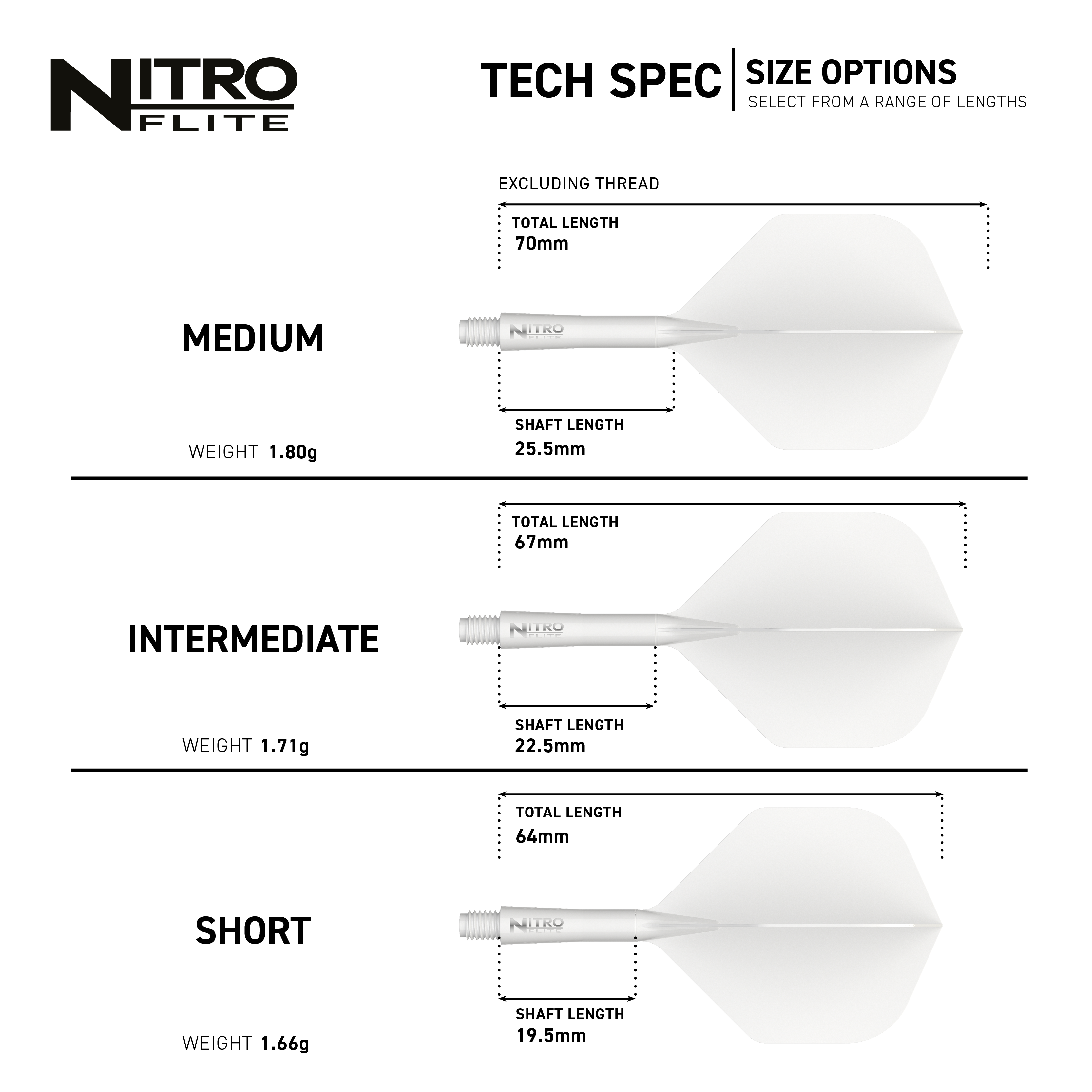 Red Dragon Nitroflite Asta bianca Alette bianche n. 2 Das Bild zeigt die Red Dragon Nitroflite White Shaft White Flights No2. Es handelt sich um weiße Dartflights mit weißem Schaft.