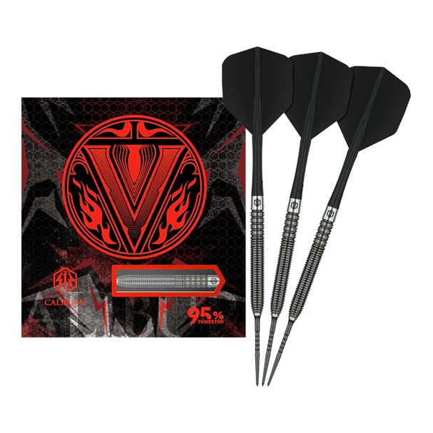 Freccette in acciaio Caliburn V-Series V2 Das Bild zeigt Caliburn V-Series V2 Steeldarts in voller Ansicht. Diese Steeldarts eignen sich für ambitionierte Spieler.