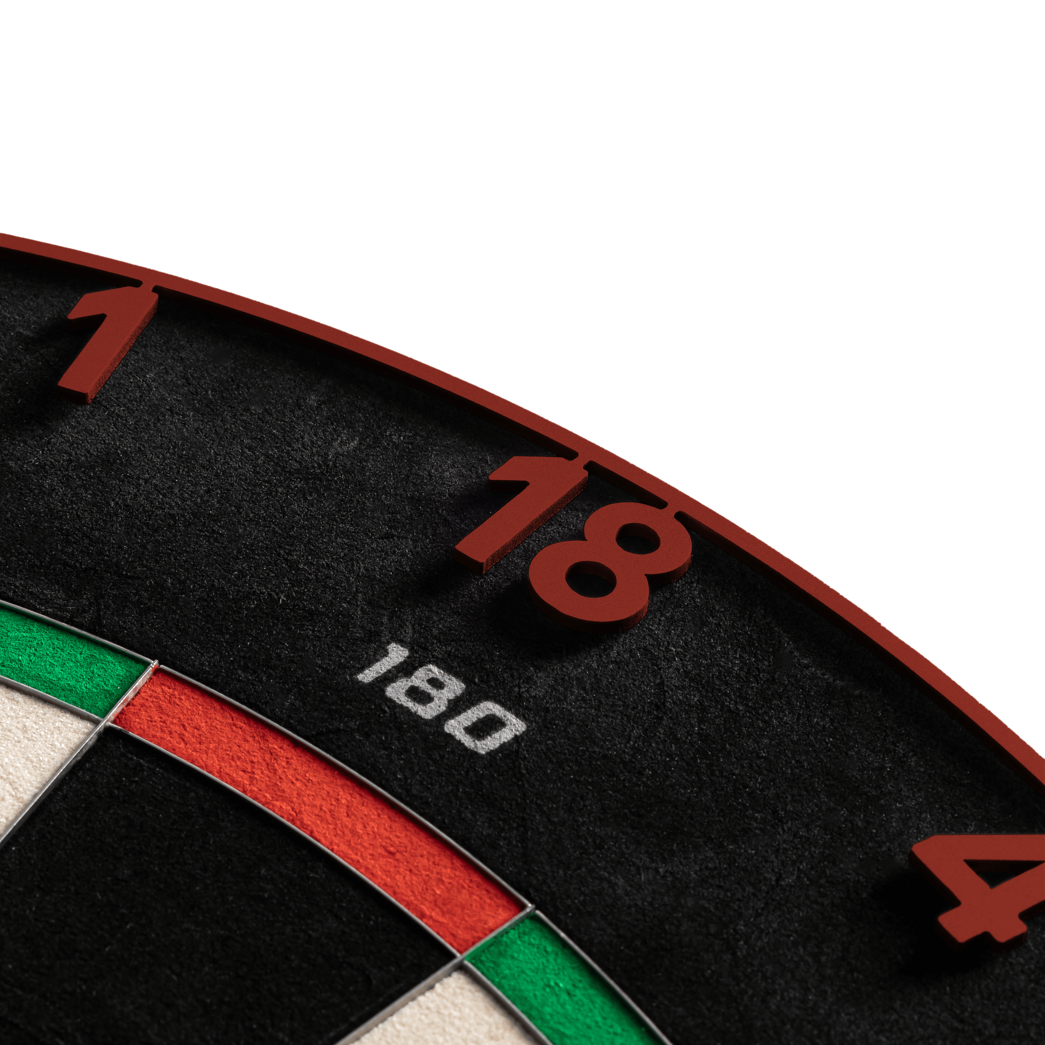 Bersaglio per freccette in acciaio Precise 180 Endorphine con anello numerato - Rosso sbiadito Gezeigt wird das Precise 180 Endorphine Steeldartboard mit Nummernring in Faded Red. Das Bild beschreibt das Produkt für den Dartbereich.
