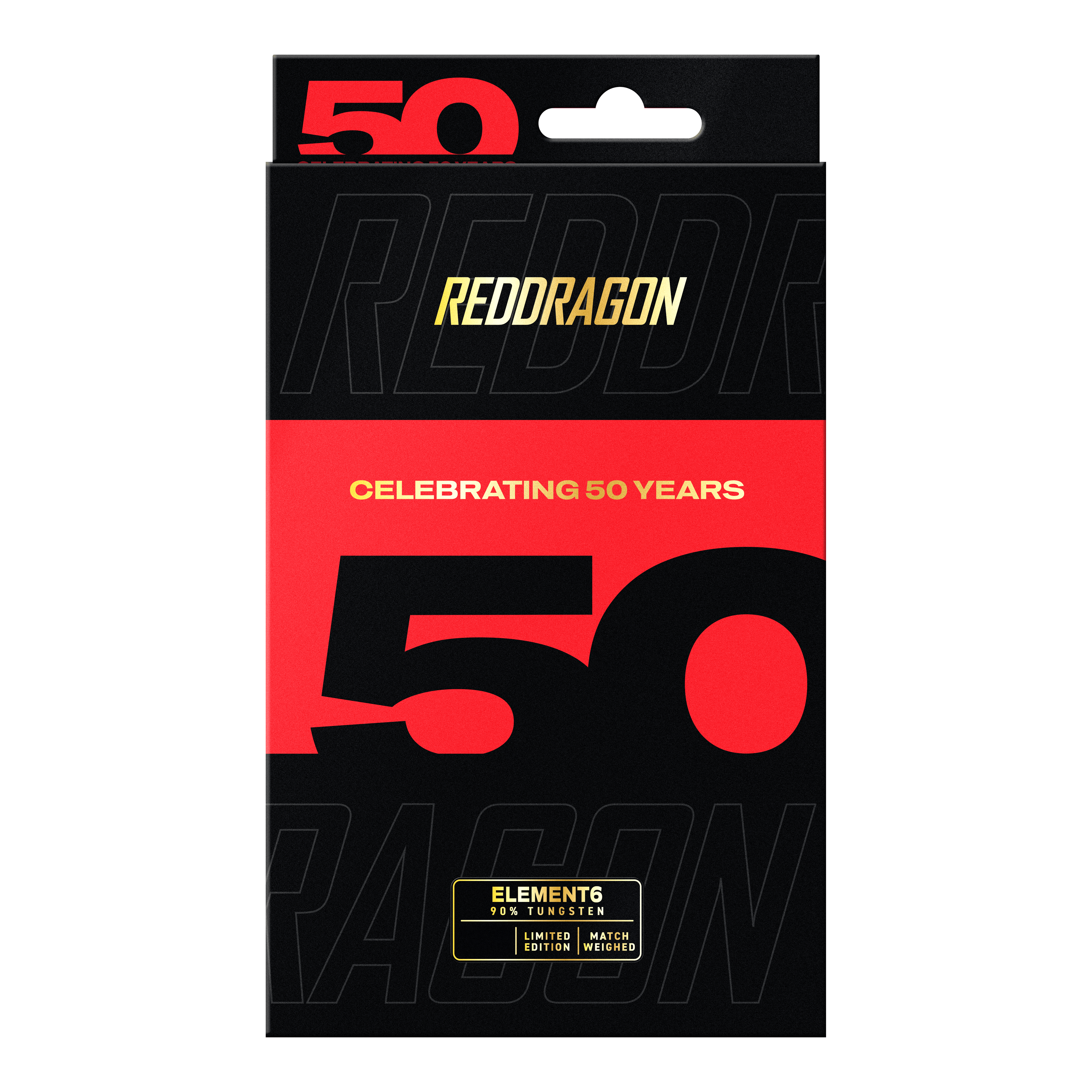 Red Dragon 50 Year Collection Element 6 B freccette in acciaio - 24 g Die Red Dragon 50 Year Collection Element 6 B Steeldarts - 24g sind aus einer anderen Perspektive zu sehen. Man erkennt die besondere Form und Farbgebung der Darts.