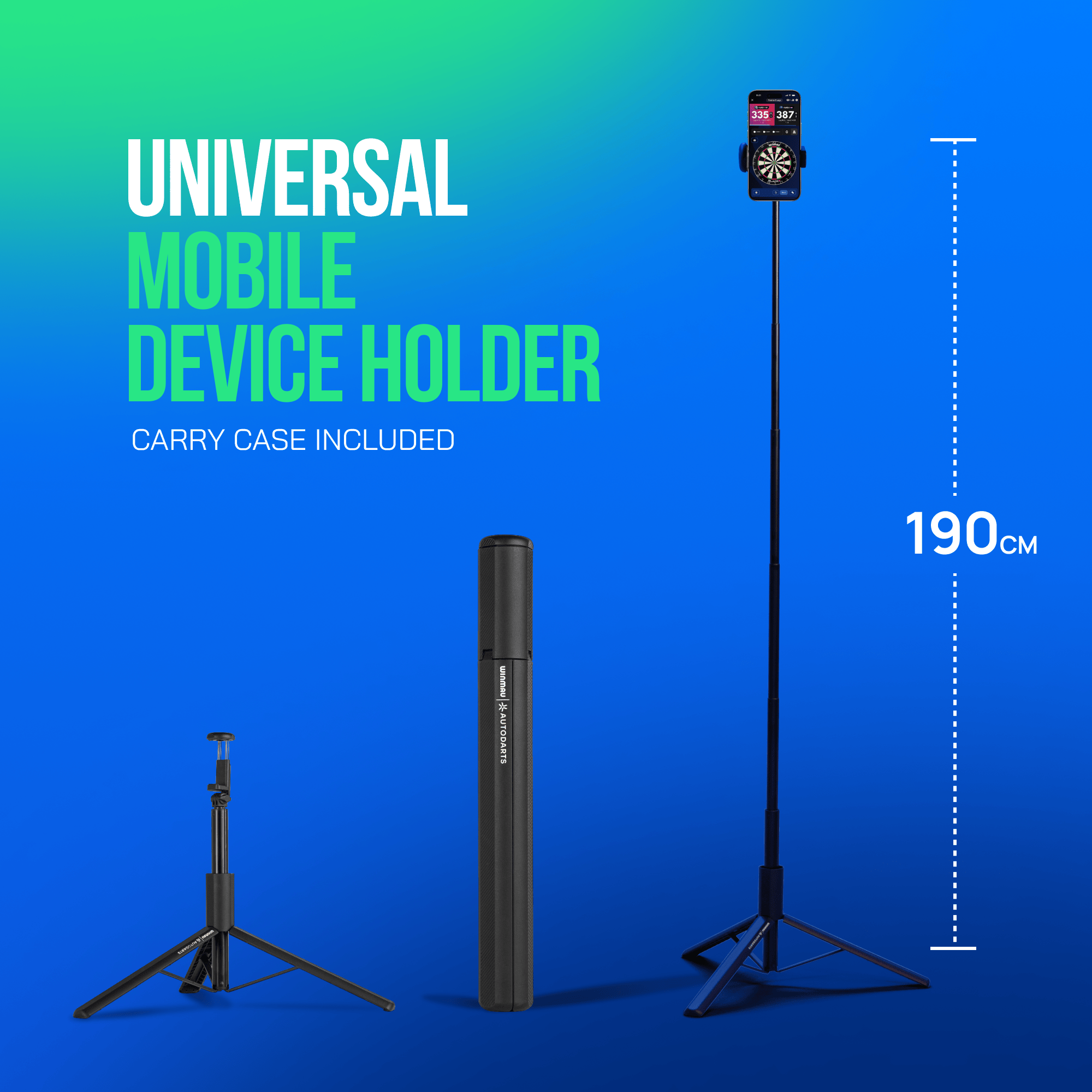 Pacchetto Winmau Autodarts con supporto per dispositivo e abbonamento di 12 mesi. Zu sehen ist das Winmau Device Stand & 12 Monate Membership Bundle. Dieses Bundle eignet sich für Dartfans und enthält einen Ständer sowie eine Jahresmitgliedschaft.