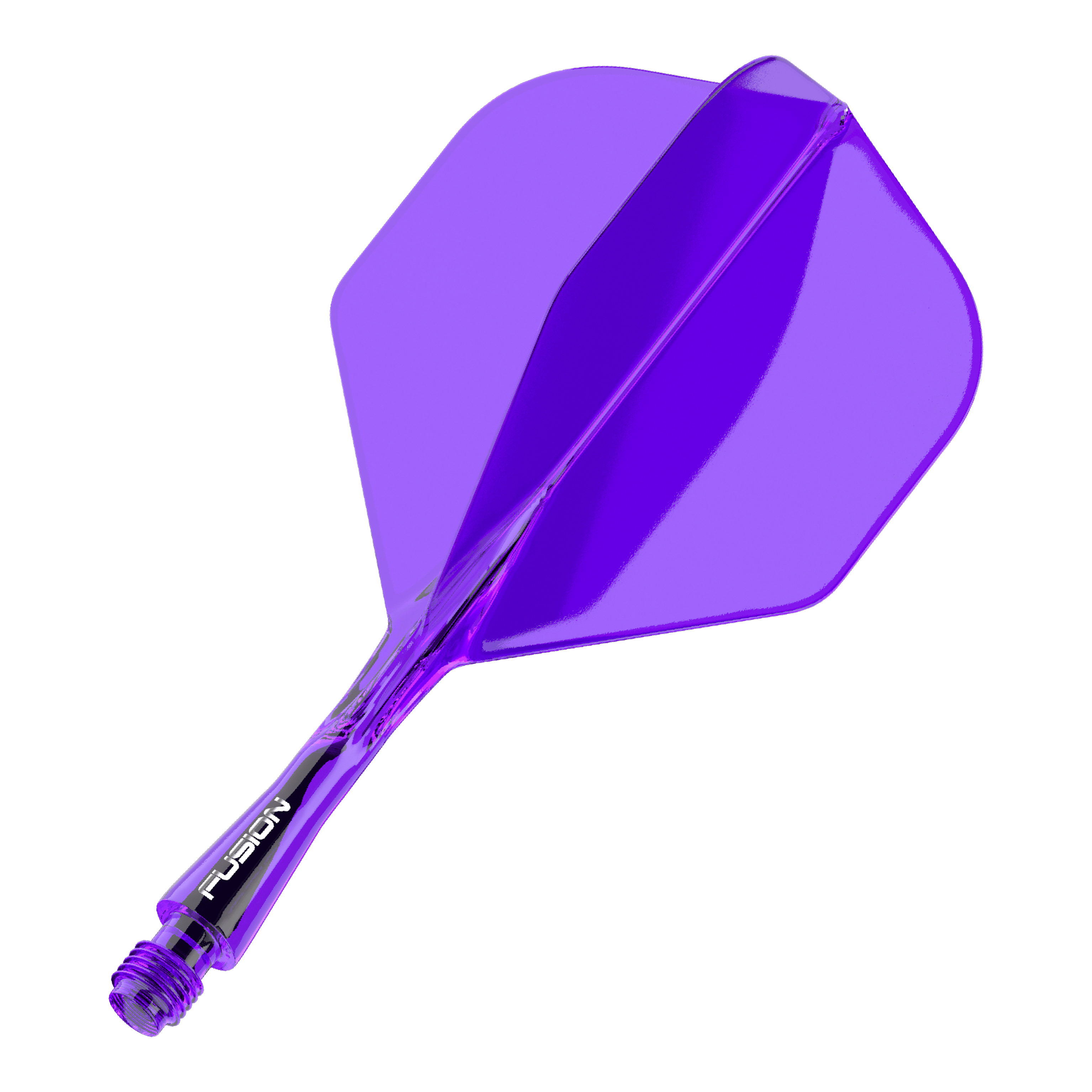 Sistema di alberi di volo Winmau Fusion standard viola Auf dem Bild ist ein lila Dart-Flight mit Shaft zu sehen. Das Bauteil ist transparent und hat eine Standardform.