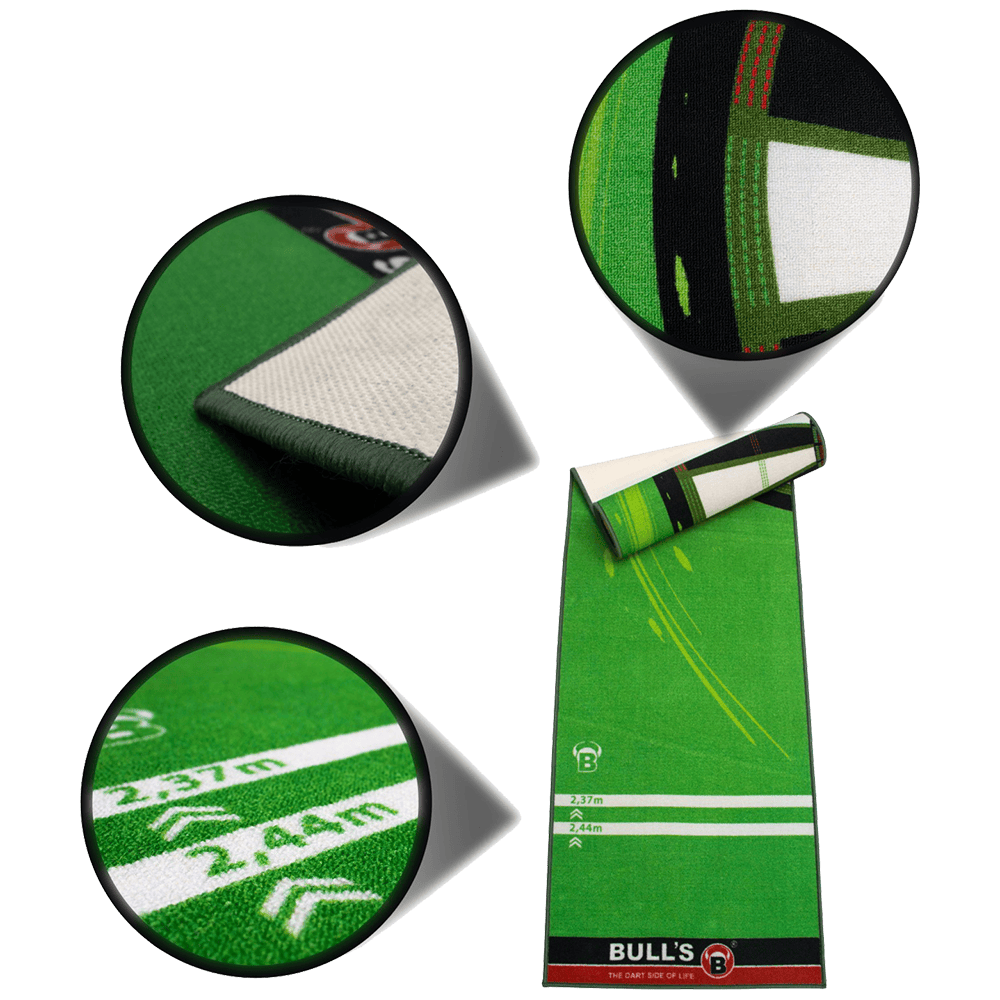 67809_Bulls_Carpet-Mat_120_Green_2 Bulls Carpet-Mat Teppich 120 wird ausgerollt gezeigt. Der Teppich hat ein kontrastreiches Muster.