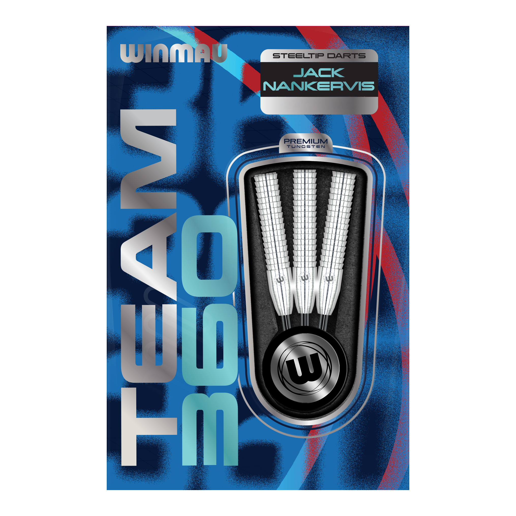Freccette in acciaio Winmau Team 360 Jack Nankervis - 24 g Das Bild zeigt die Winmau Team 360 Jack Nankervis Steeldarts mit 24g Gewicht. Ideal für Dartspieler, die hochwertige Steeldarts bevorzugen.