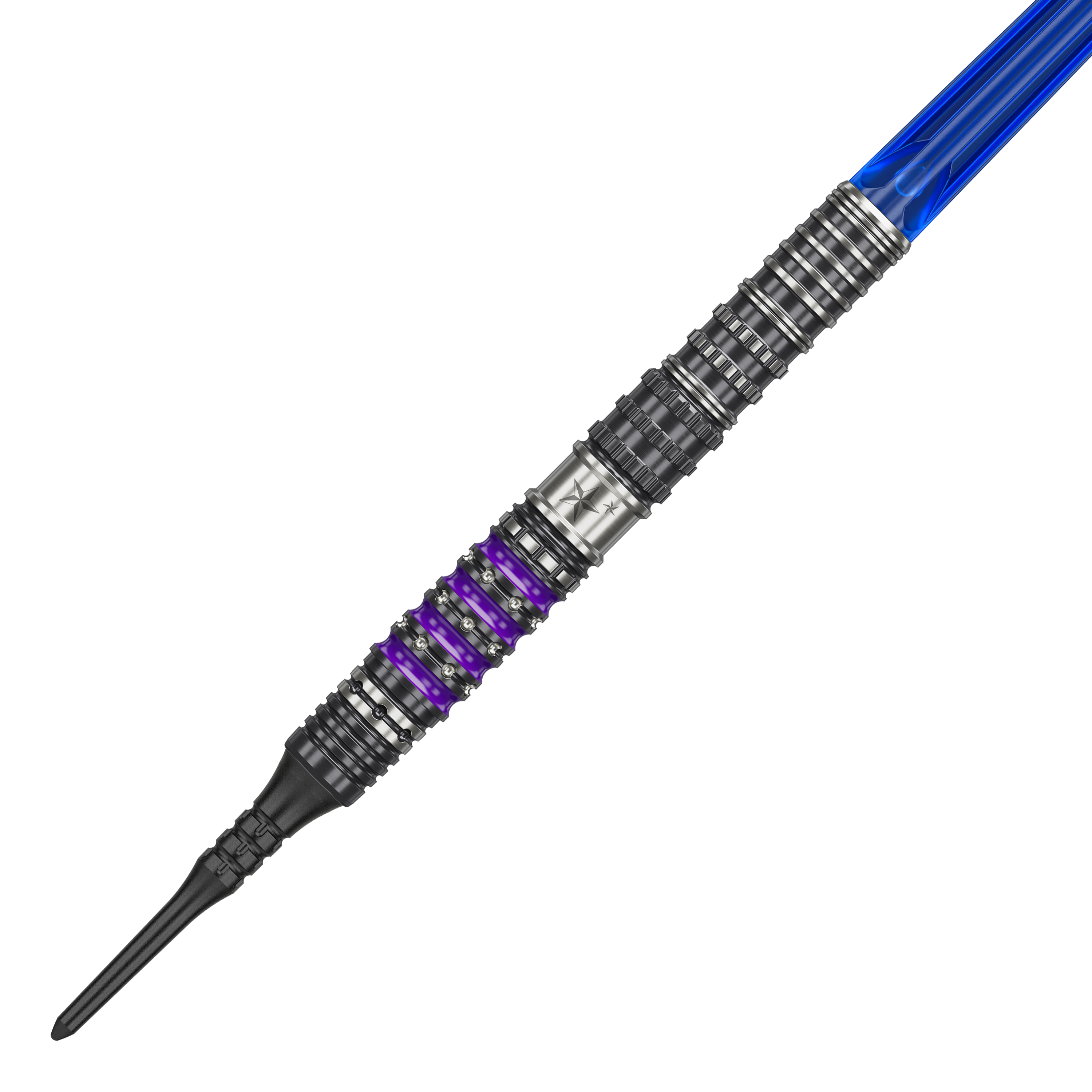 Target Japan Prime Series Sirius GEN4 Freccette morbide - 21,5 g Dies ist der Target Japan Prime Series Sirius GEN4 Softdart mit einem Gewicht von 21,5g. Der Dart hat ein futuristisches Design mit silbernen, schwarzen und lila Akzenten sowie einem blauen Schaft.