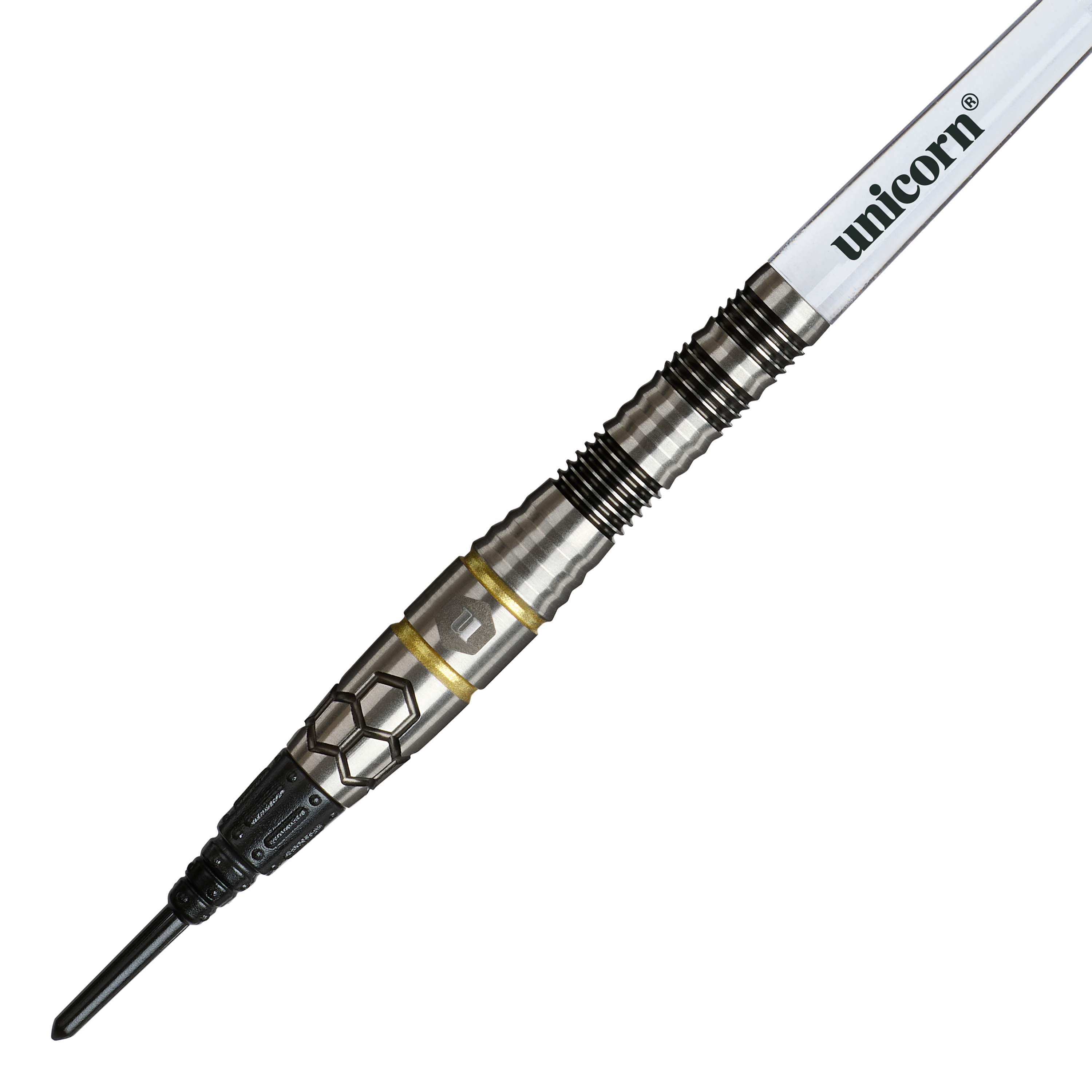 Freccette morbide Unicorn Hexium Style 01 nere e oro - 22 g Unicorn Hexium Style 01 Black & Gold Softdarts - 22g ist ein eleganter Softdart in Schwarz und Gold. Das Produkt eignet sich ideal für Präzisionswürfe beim Dartspiel.