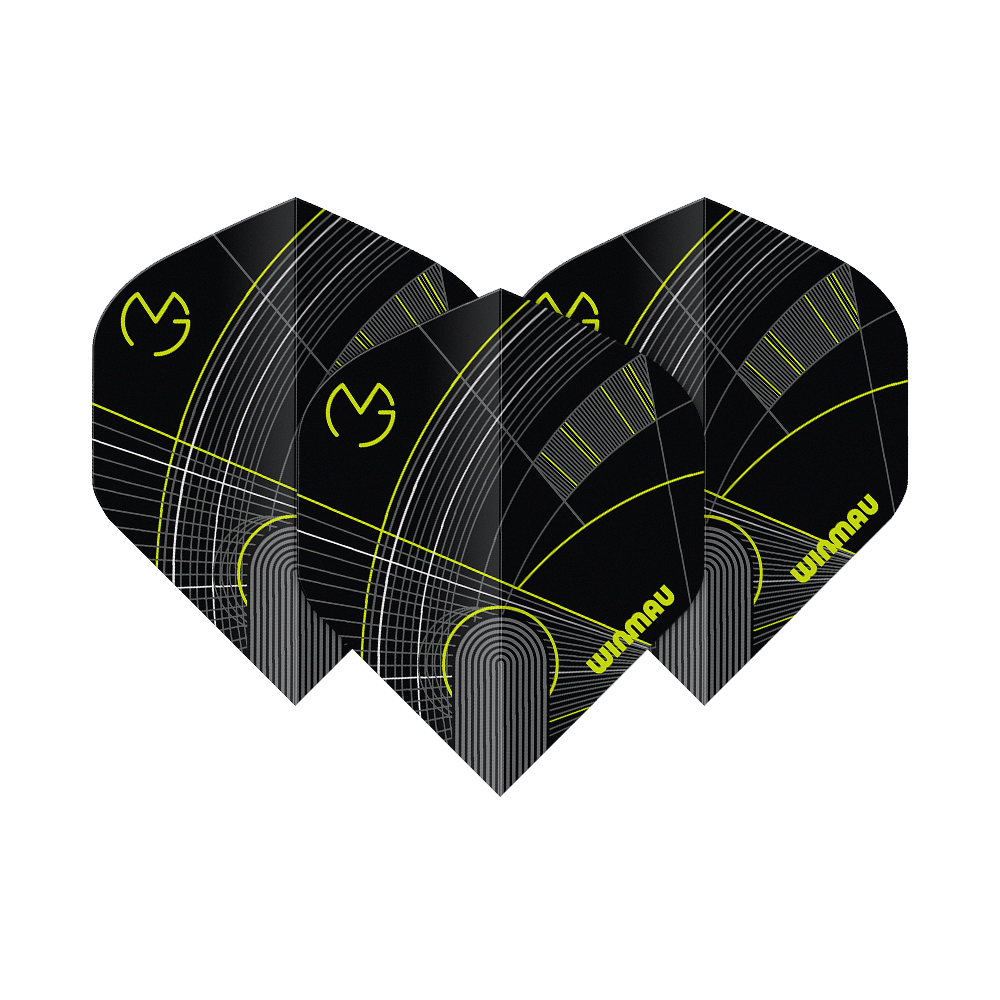 Voli standard Winmau Prism Delta MvG Black Green No2 Das Bild zeigt die Winmau Prism Delta MvG Black Green No2 Standard Flights. Diese Flights sind in Schwarz und Grün gehalten und für Darts geeignet.