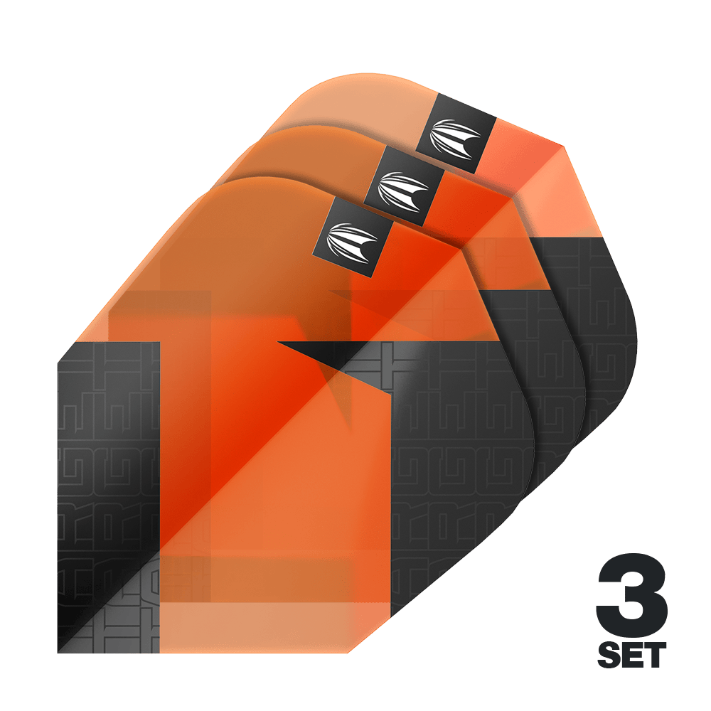 Target Pro Ultra TAG Orange Ten-X Standard Flights - 3 set Das Bild zeigt drei Sätze der Target Pro Ultra TAG Orange Ten-X Standard Flights. Die Flights sind in Orange und Schwarz gehalten und besitzen ein markantes Design.