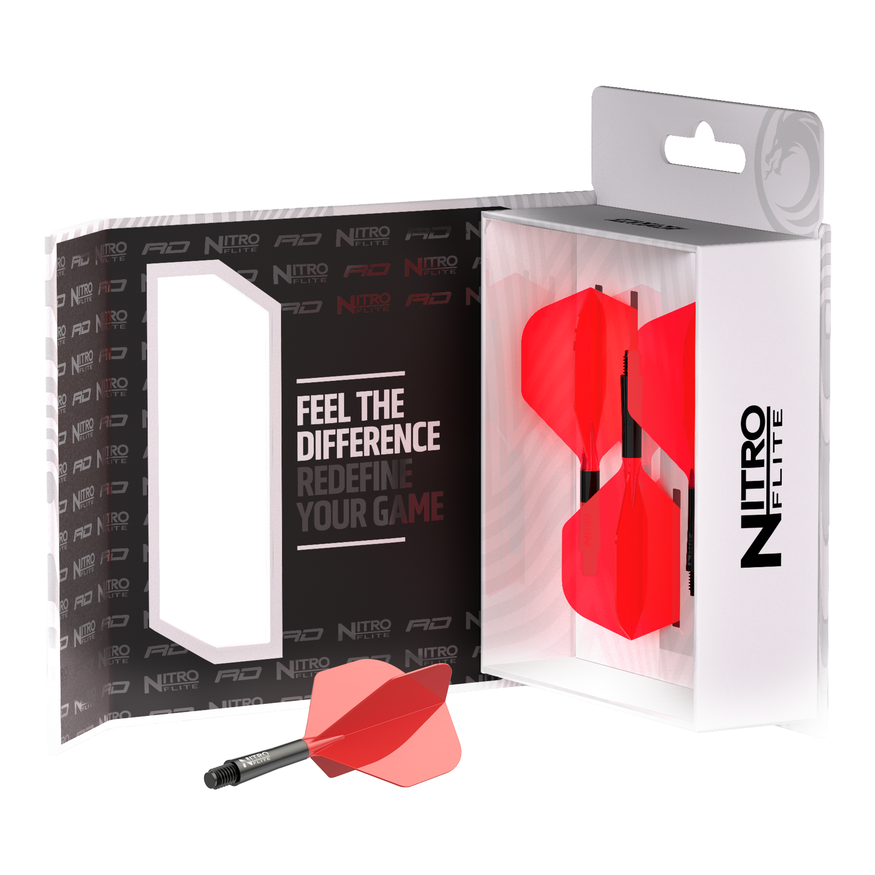 Red Dragon Nitroflite - Asta nera, alette rosse n. 2 Zu sehen ist Red Dragon Nitroflite - Black Shaft Red No2 Flights. Die Dart-Flights zeigen ein Design in Schwarz und Rot.