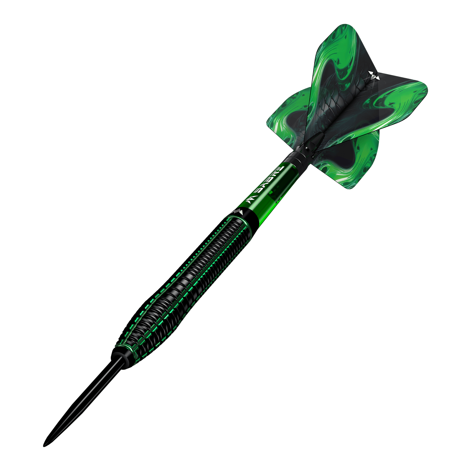 Freccette in acciaio Mission Venom Mission Venom Steeldarts sind als Set dargestellt. Die Barrels zeigen eine verspielte Struktur.