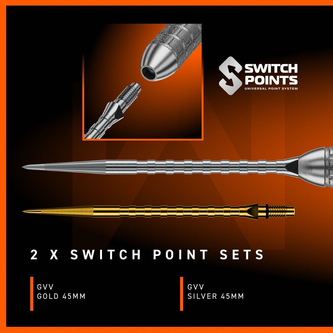 Freccette in acciaio Winmau Gian Van Veen W-MAX Switch Point Winmau Gian Van Veen W-MAX Switch Point Steeldarts werden im Bild präsentiert. Die Darts sind klar und deutlich zu erkennen.