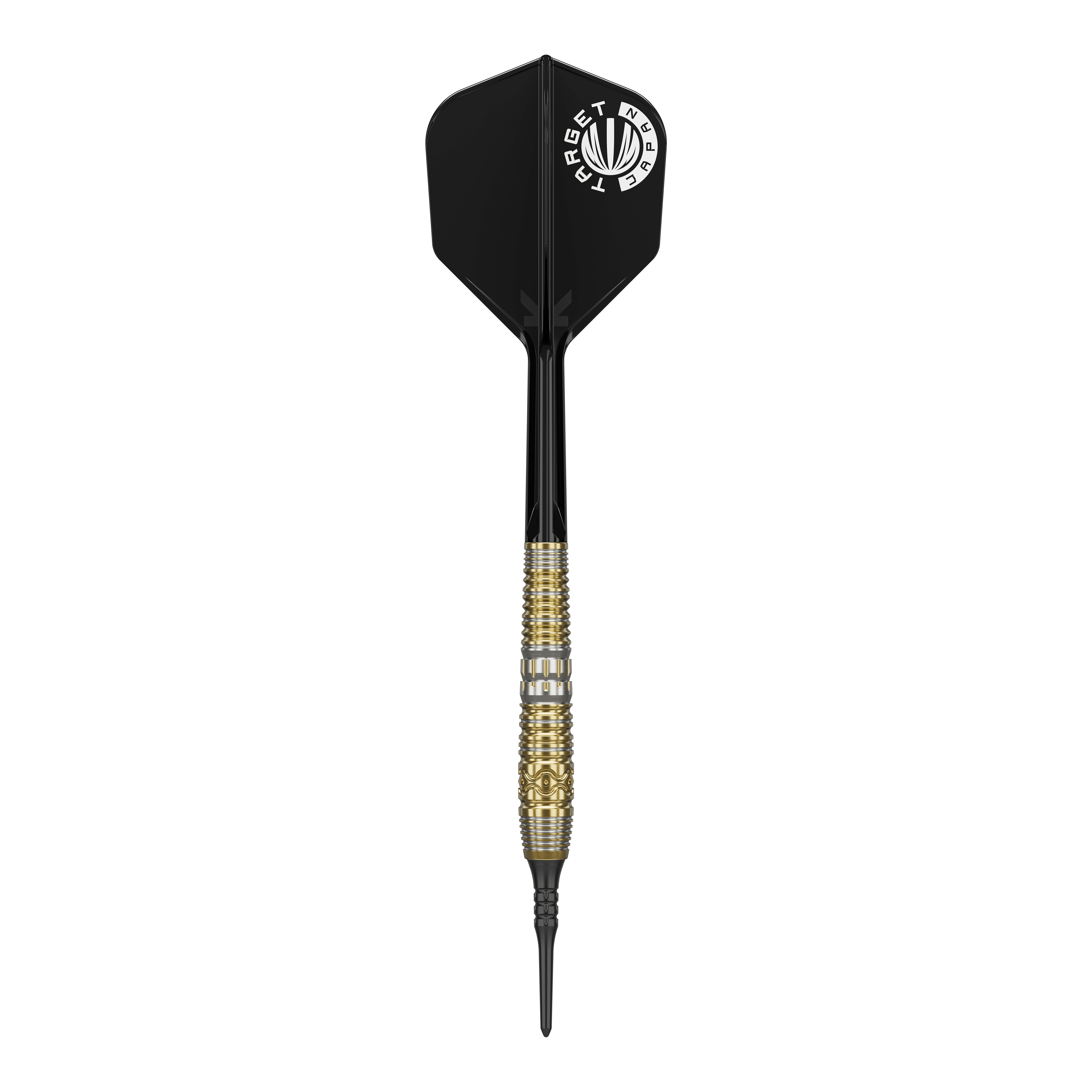 Target Japan Hot Shot GEN2 Freccette morbide - 19 g Das Bild zeigt einen Softdart mit schwarzem Flight und goldenem Griff. Es handelt sich um das Produkt "Target Japan Hot Shot GEN2 Softdarts - 19g".