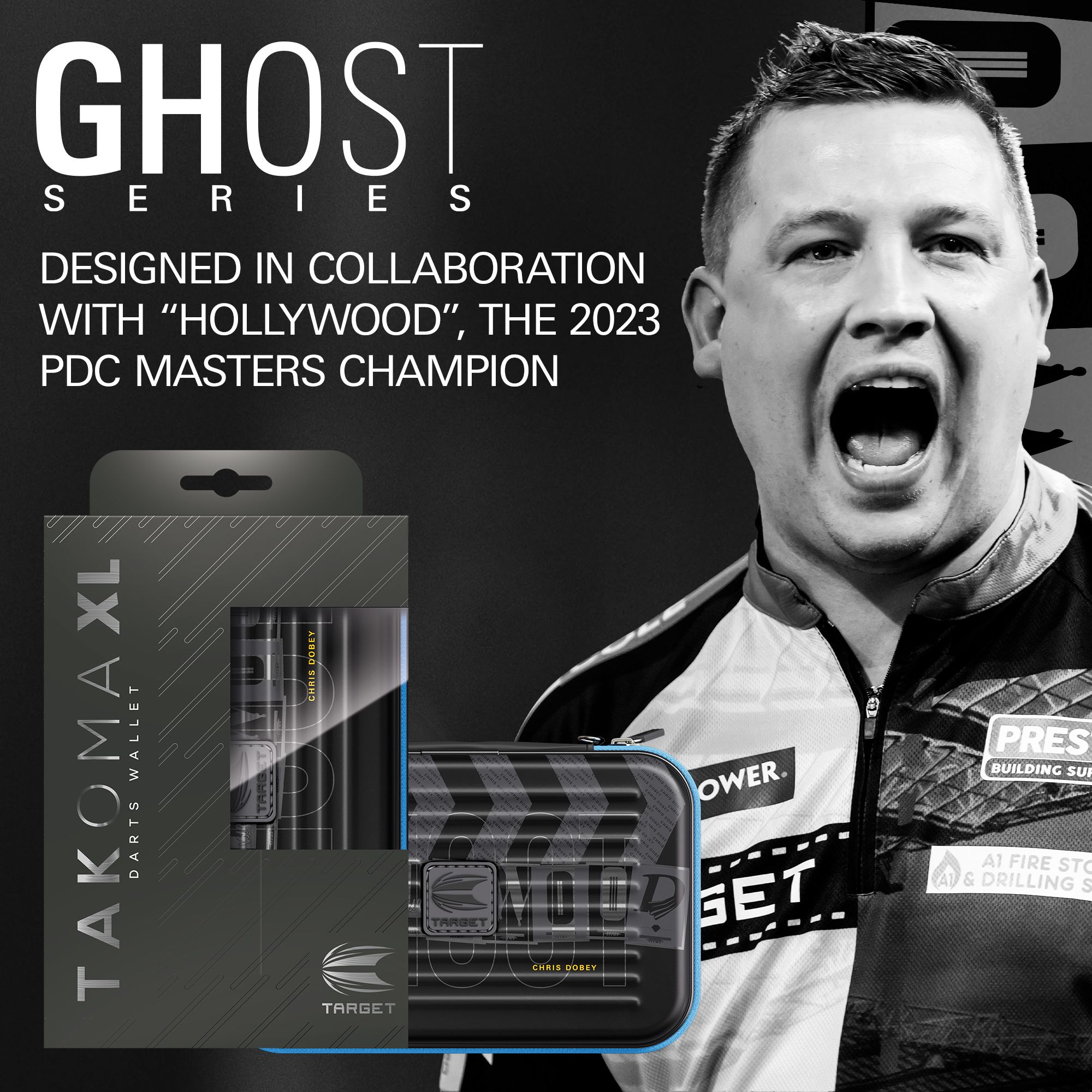 Custodia per freccette Takoma XL Ghost Series Chris Dobey Das Bild zeigt das Takoma XL Ghost Series Chris Dobey Dartcase. Das Dartcase schützt Dartzubehör vor Beschädigungen.
