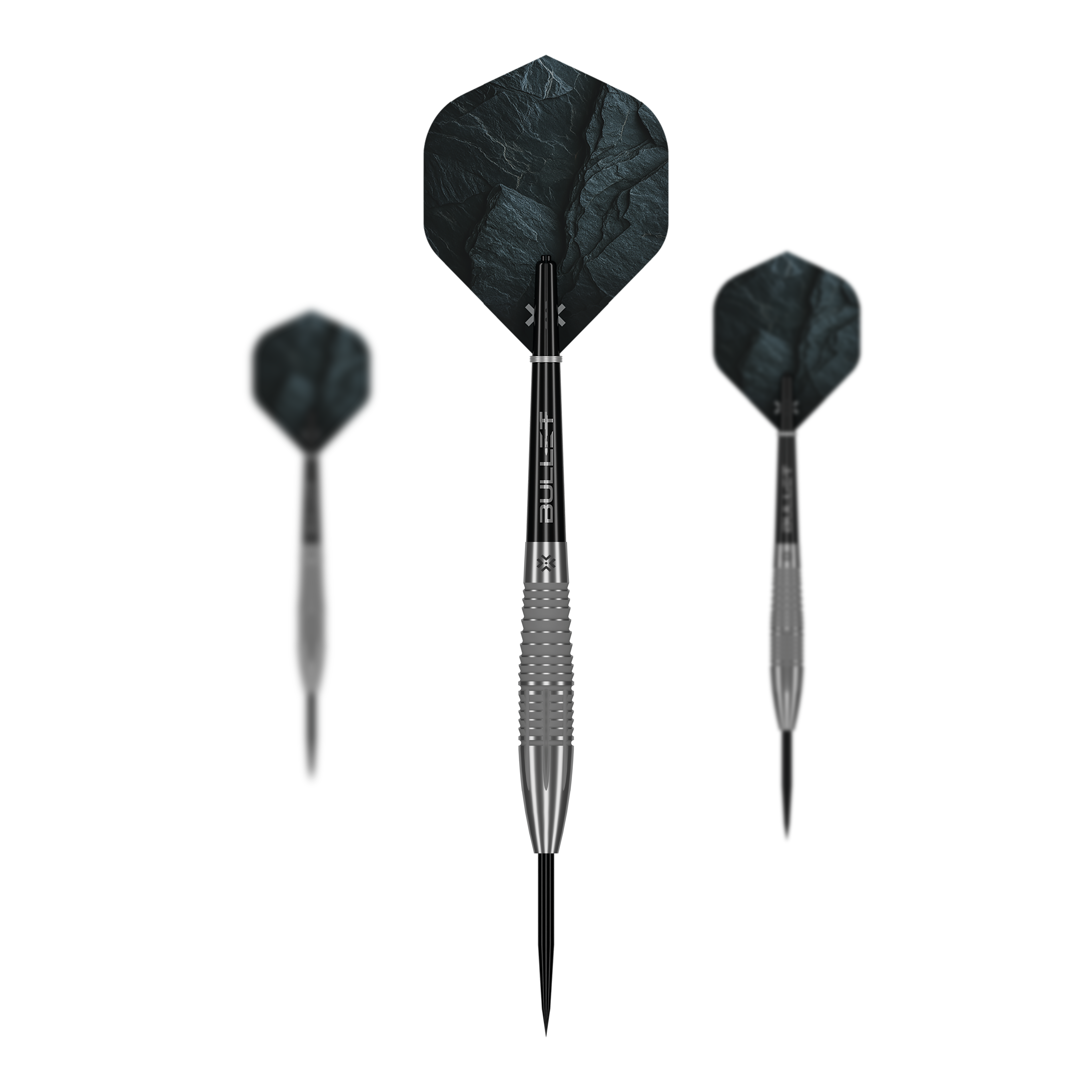 Bullet Monolith Steel Darts sind dargestellt. Es handelt sich um ein Set von Steeldarts aus der Bullet Monolith Serie.