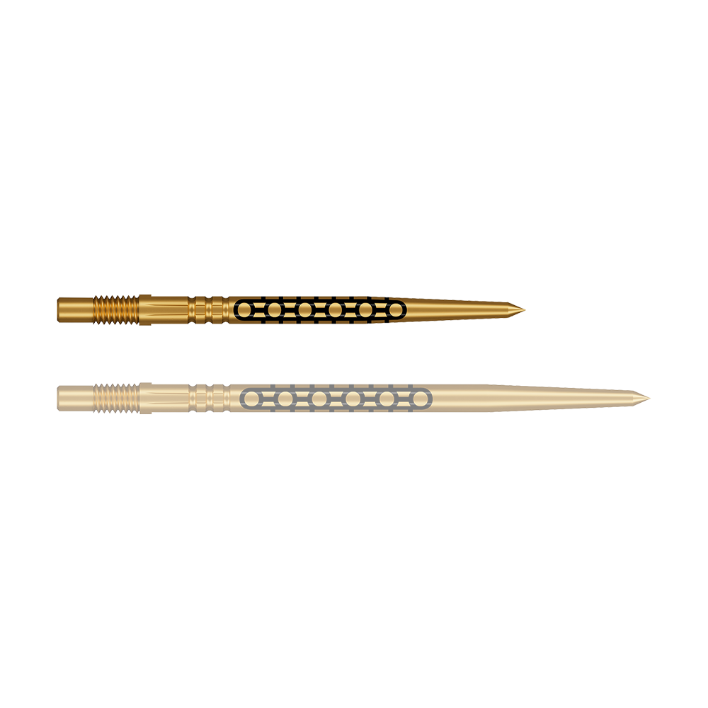 Punte per freccette Shot Turbo Point Goths - Oro Eine einzelne, kompakte Dartspitze in Goldoptik ist abgebildet. Die Spitze ist robust gefertigt.