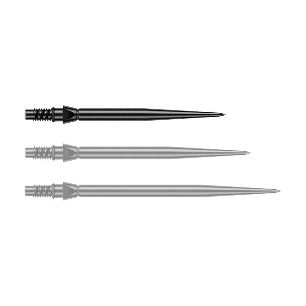 Punte per freccette in acciaio liscio Winmau Switch Point - Nero Schwarze Steeldartspitzen in glatter Ausführung, 26 mm lang. Ein Produktfoto von Winmau Switch Point Steeldartspitzen.