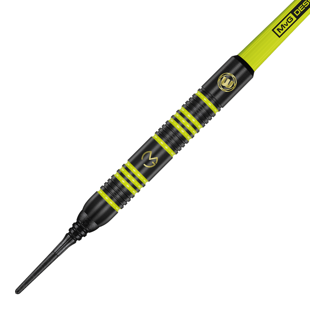 2237_Winmau_Michael_Van_Gerwen_MvG_Ambition_Softdarts_2 Winmau Michael Van Gerwen MvG Ambition Softdarts mit 20 Gramm Gewicht. Die Softdarts sind in Reihen angeordnet.