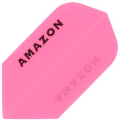 a27517f949d7d0eb Auf dem Bild ist ein pinkes Dart-Flügelchen mit der Aufschrift "AMAZON" zu sehen. Es handelt sich um das Produkt "Amazon Flights A27".