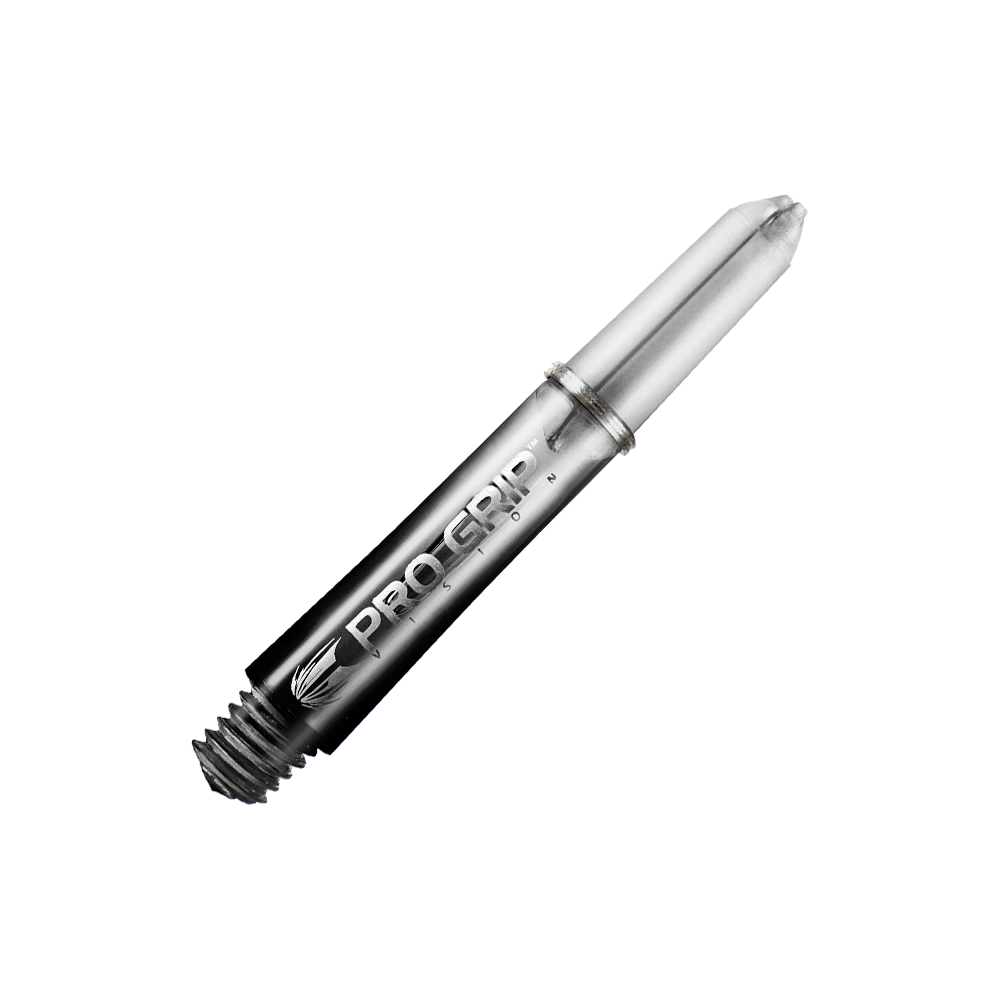 Aste Target Pro Grip Vision - 3 set - Nero Das Bild zeigt einen schwarzen Pro Grip Vision Shafts von Target mit einer Länge von 34 mm. Der Schaft hat ein glänzendes Finish und ist mit einem Schraubgewinde ausgestattet.