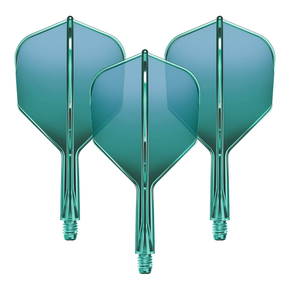 Sistema di alberi di volo GOAT A1R No6 - Verde Ein Set Flight-Shaft-System mit strukturierter Oberfläche liegt auf einer hellen Fläche. Die Bauteile sind gerade ausgerichtet.