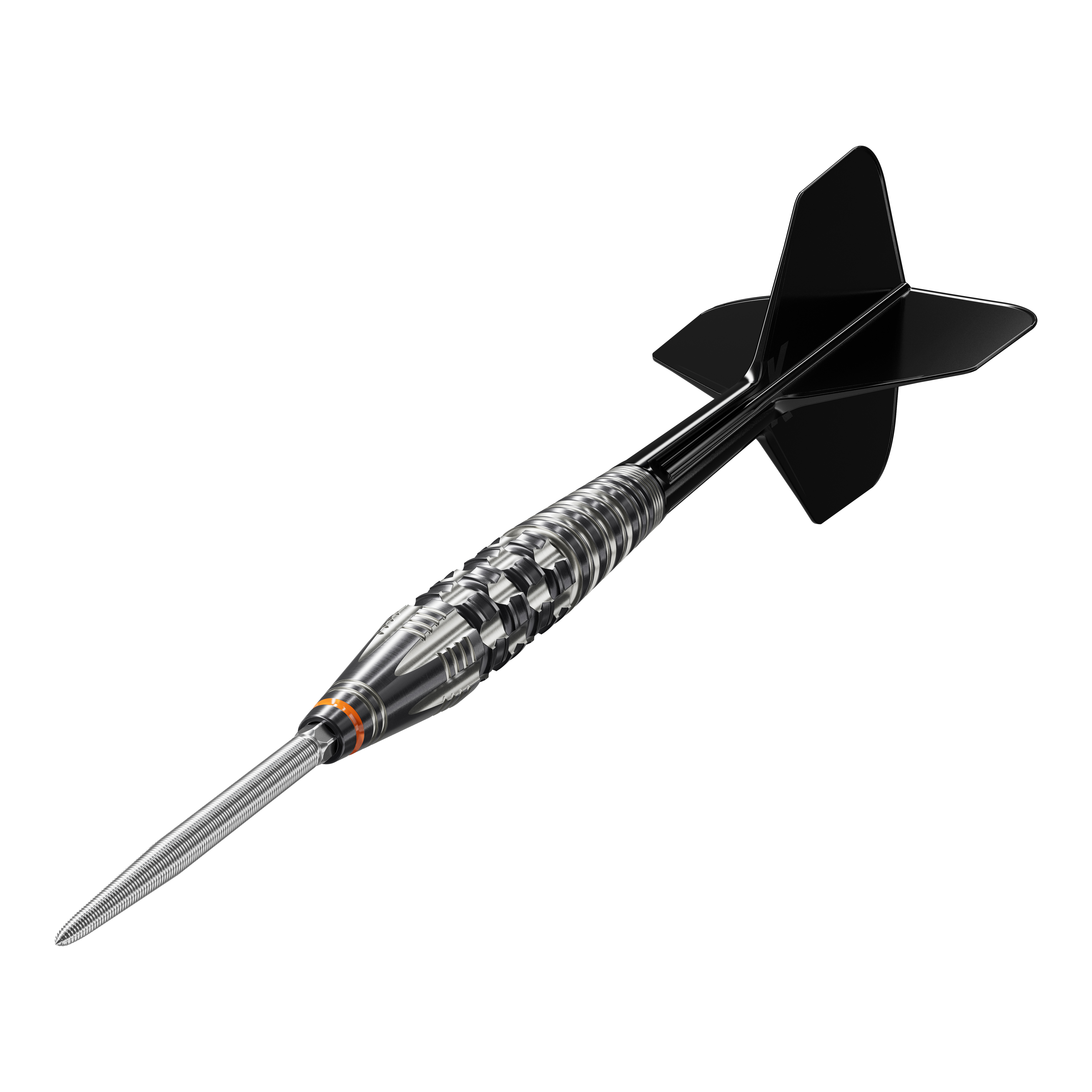 Target Japan Black Marque Dancing Duck GEN 4 Freccette morbide - 17 g Das Bild zeigt einen stilvollen Softdart mit schwarzem Flight und silbernem Barrel. Es handelt sich um das Produkt "Target Japan Black Marque Dancing Duck GEN 4 Softdarts - 17g".