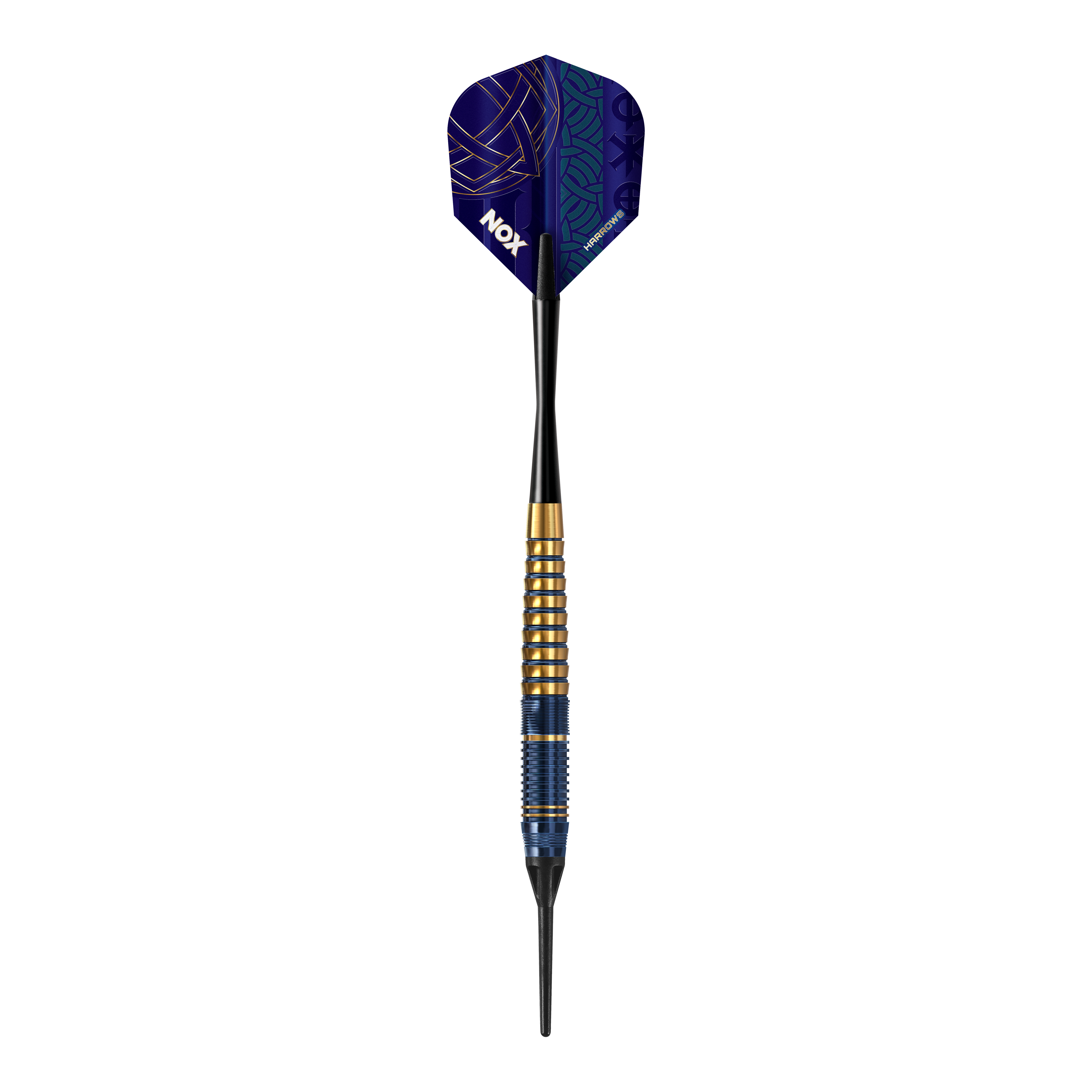 Freccette morbide in ottone premium Harrows Nox Harrows Nox Premium Brass Softdarts. Gezeigt wird ein Softdart-Set aus der Nox Premium Brass Serie von Harrows.