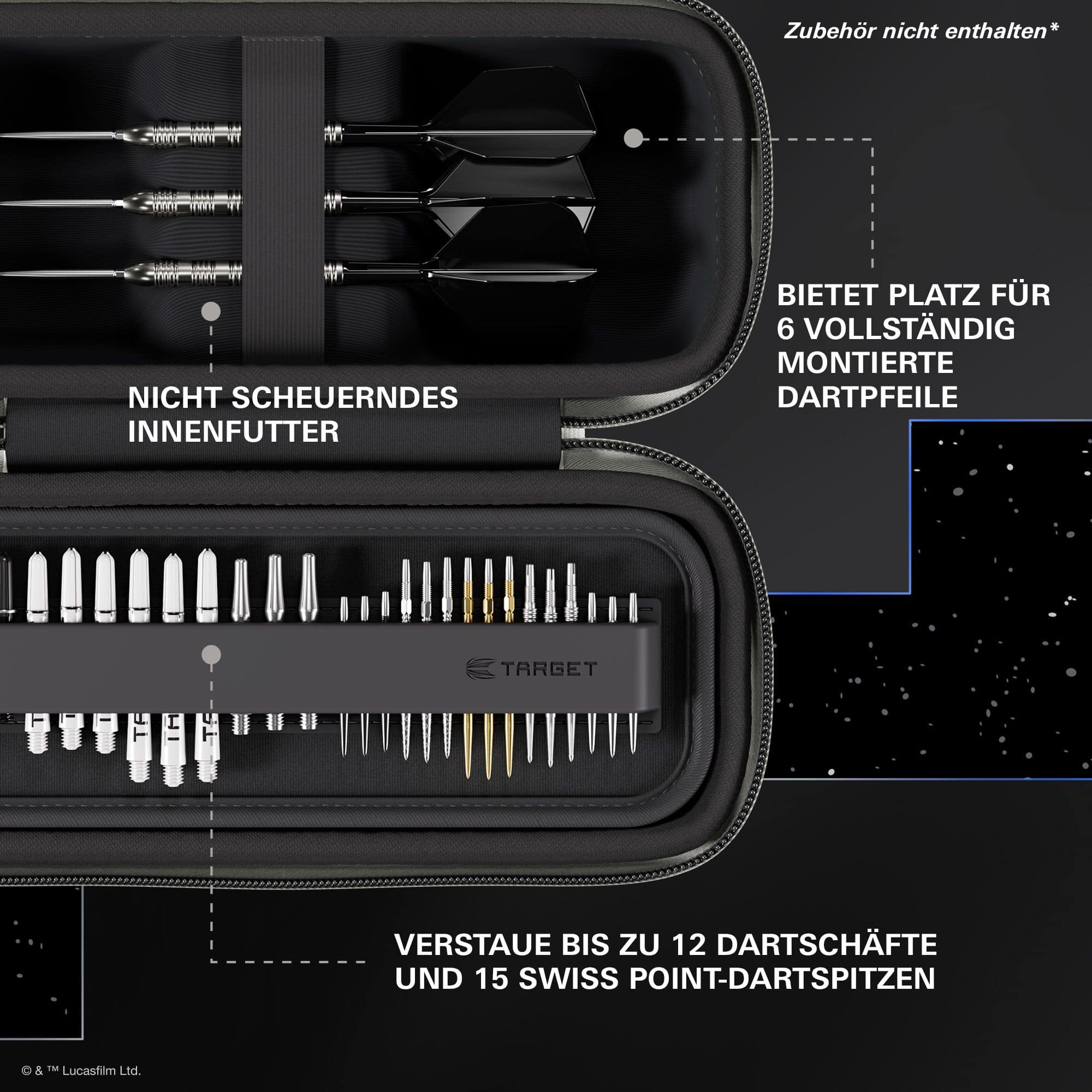 Portafreccette Target Star Wars Boa - R2D2 Abgebildet ist das Target Star Wars Boa Dartcase - R2D2. Dies ist eine Darttasche im Stil von R2D2 aus Star Wars.