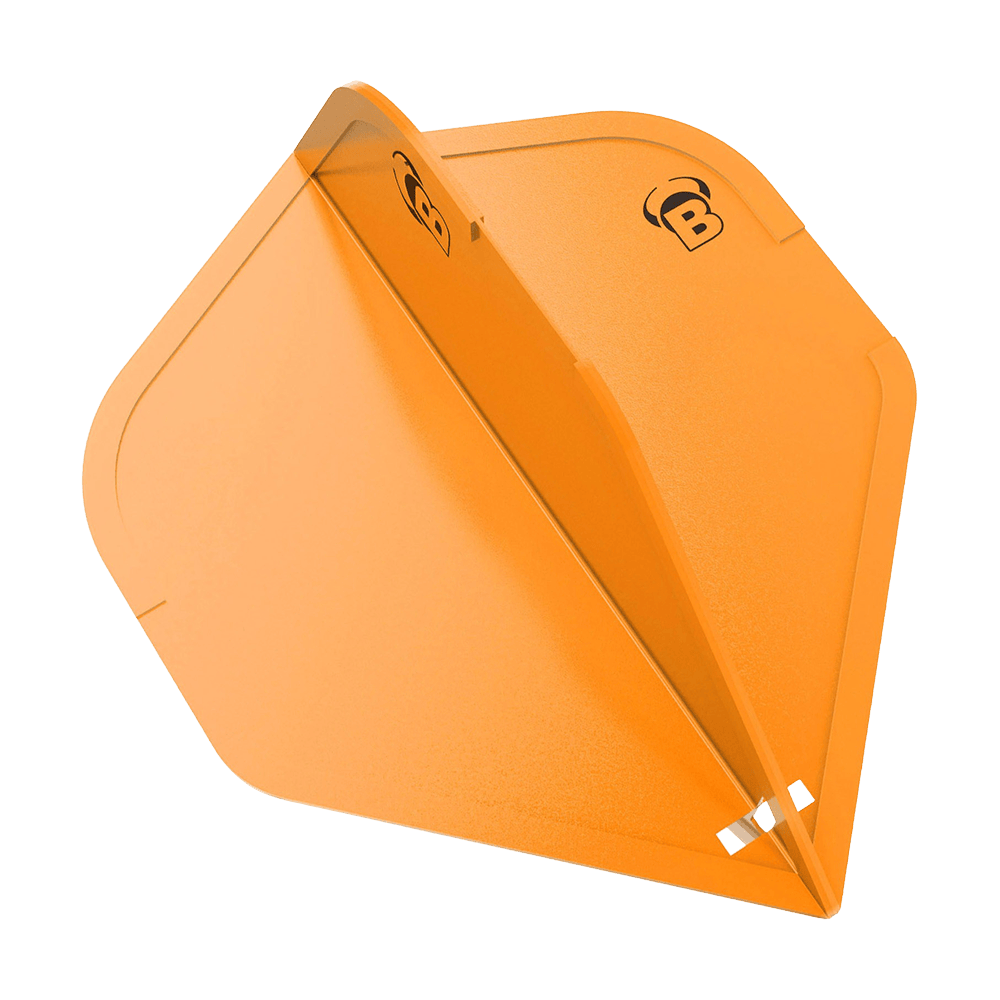 BL50005_Bulls_DragonFlights_Standard_Orange_1 Das Bild zeigt ein orangefarbenes Dartflight der Marke Bulls DragonFlights in Standardform. Auf dem Flight ist das schwarze Bulls-Logo zu sehen.