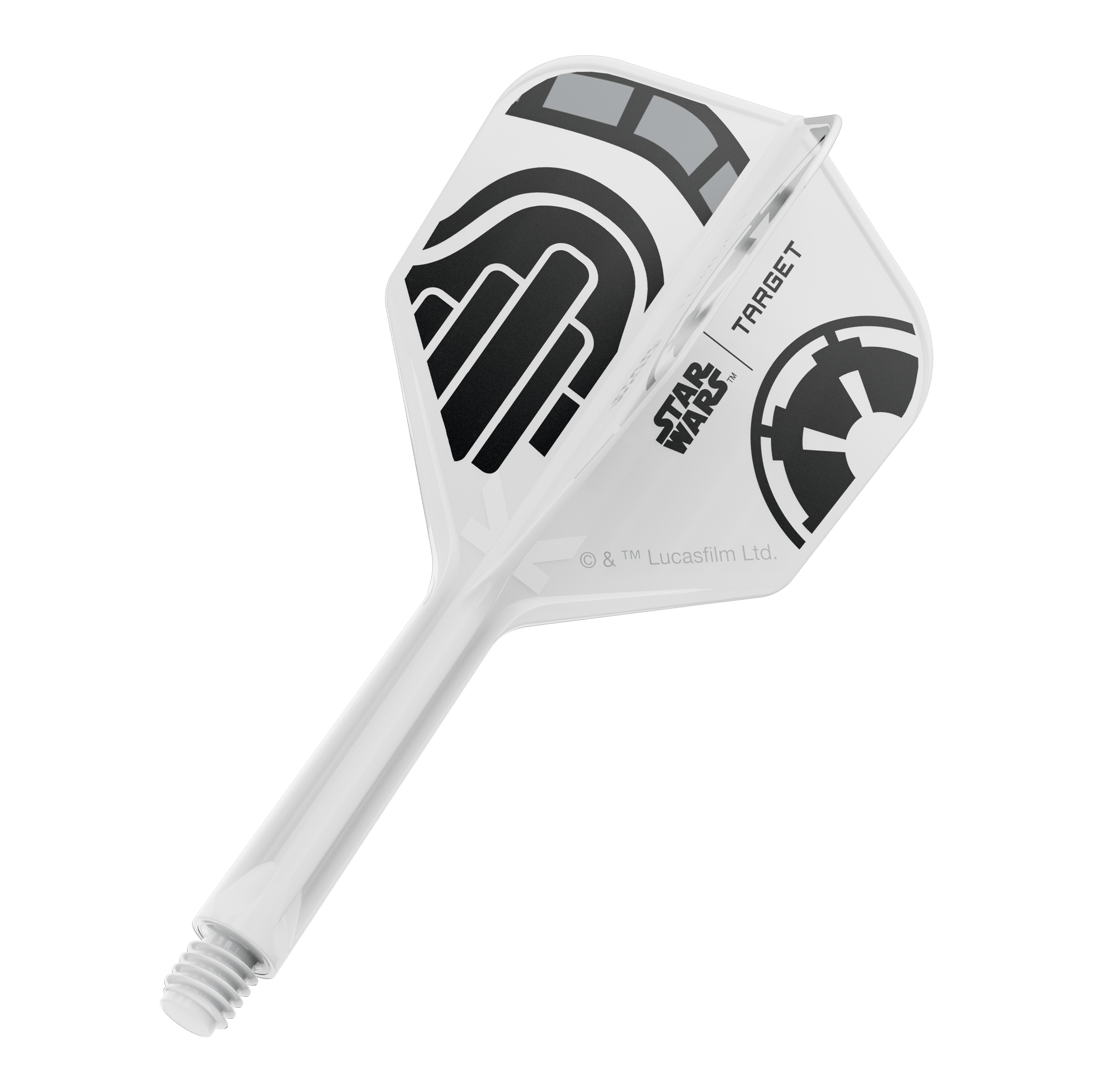Voli Target Star Wars K-Flex Stormtrooper No6 Ein Dart-Flight aus der Star Wars KFlex Stormtrooper No6 Serie ist auf dem Bild. Der Flight ist intermediate und misst 26 mm.