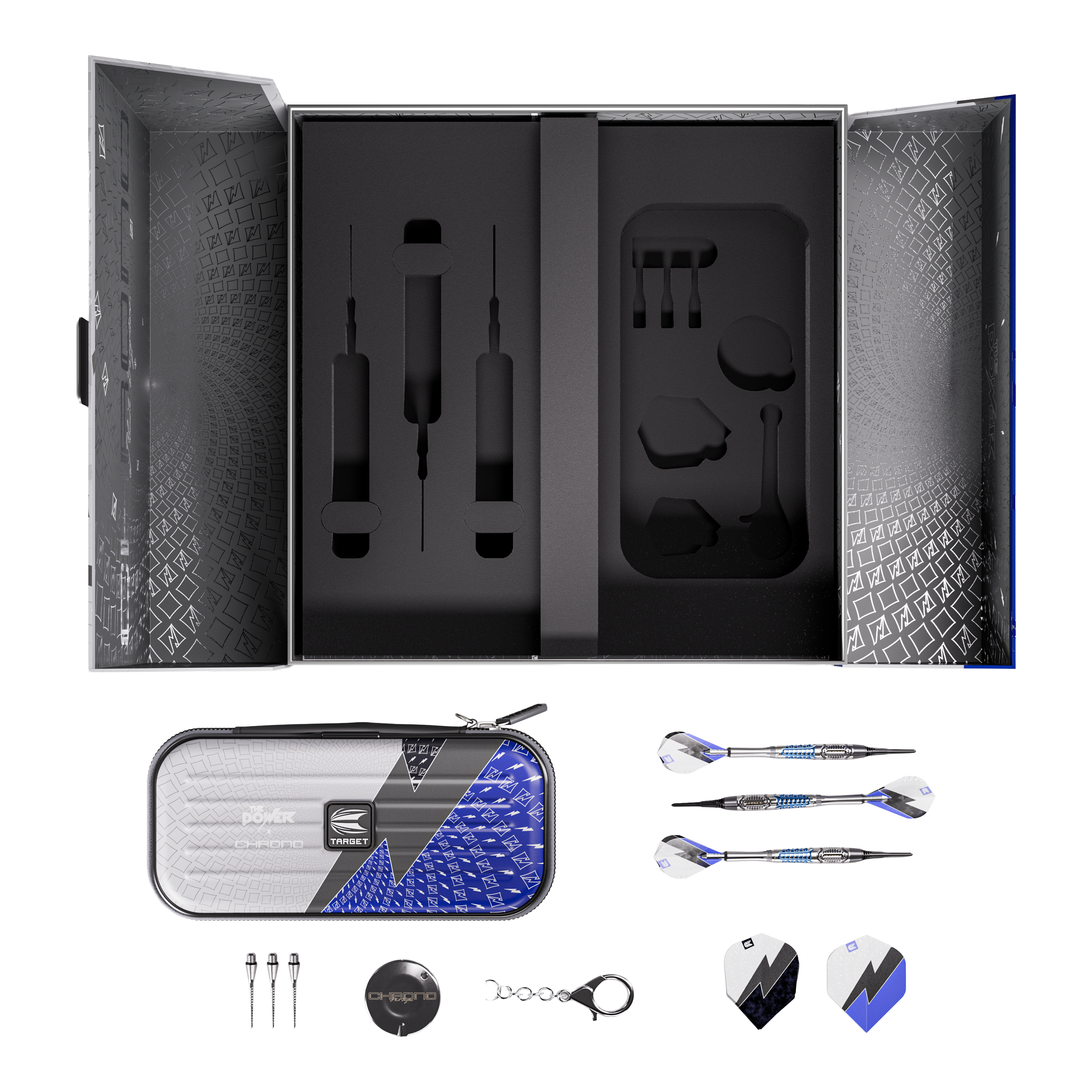 Freccette morbide Target Phil Taylor Power X Chrono Zu sehen sind die Target Phil Taylor Power X Chrono Softdarts. Das Bild zeigt drei Darts nebeneinander.