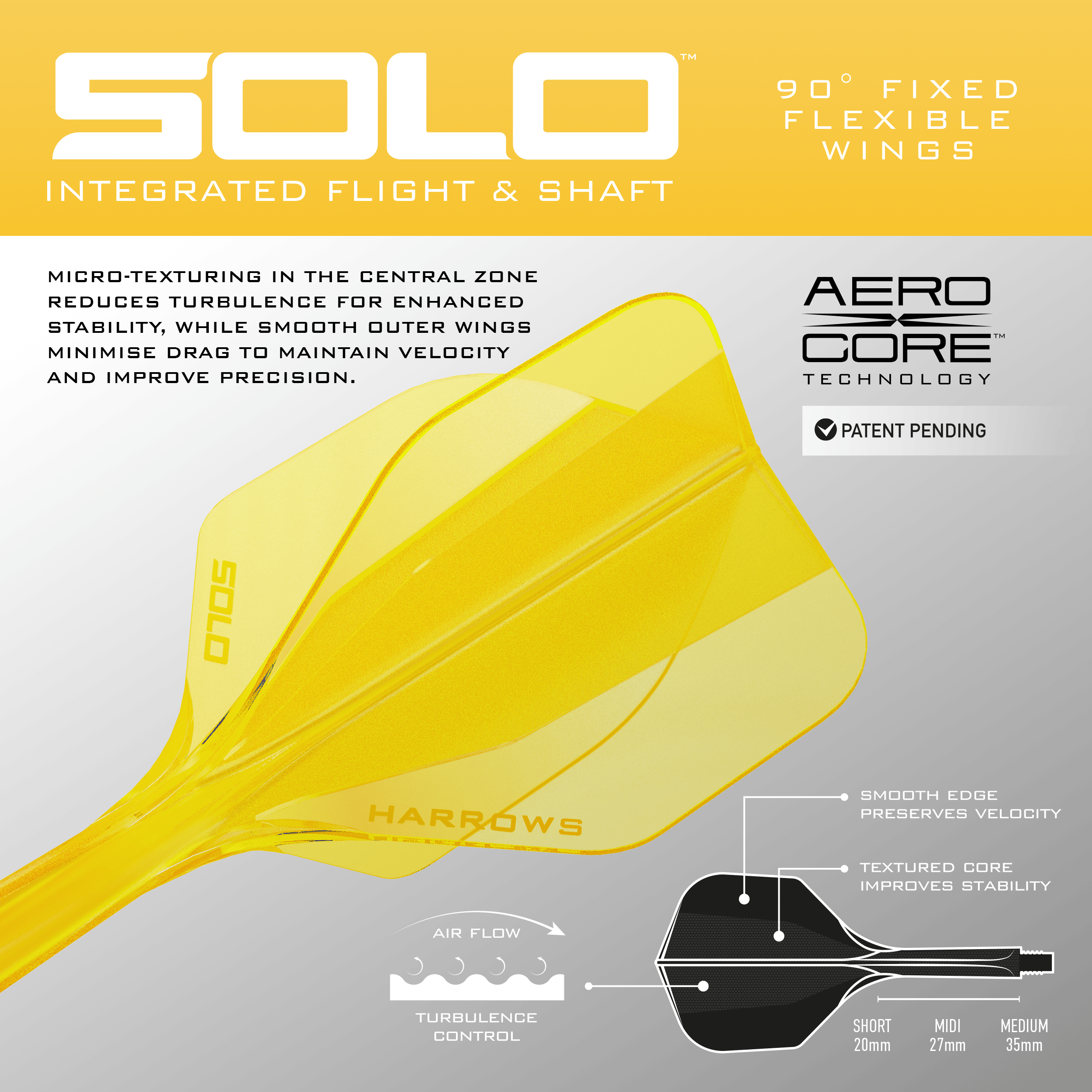 Sistema di alberi di volo Harrows Solo No6 - Giallo Abgebildet ist das Harrows Solo No6 Flight-Shaft-System in Gelb. Dieses Produkt wird als Teil für Dartpfeile verwendet.