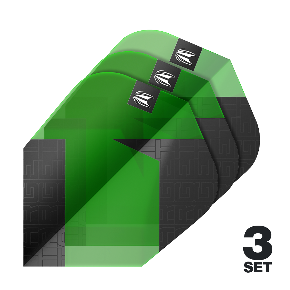 Target Pro Ultra TAG Green Ten-X Standard Flights - 3 set Mehrere Target Pro Ultra TAG Gr n Ten-X Standard Flights - 3 Sets sind aufgereiht. Die Kanten der Flights sind klar definiert.