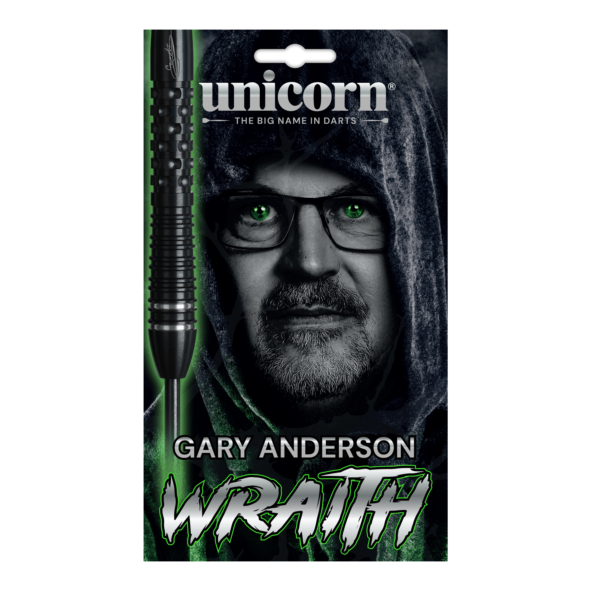 Unicorn Wraith Gary Anderson Fase 6 Freccette in acciaio Unicorn Wraith Gary Anderson Phase 6 Steeldarts. Die Abbildung zeigt ein Set hochwertiger Gary Anderson Steeldarts.