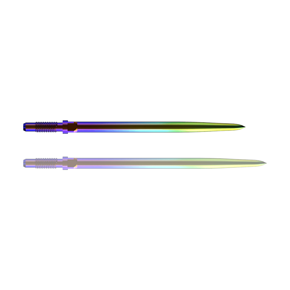 Punte per freccette convertibili Bulls NL - Lisce - Arcobaleno Ein Bild mit dem Dateinamen BU57716_BullsNL_Convertible_Points_Smooth_Rainbow_36mm_1. Es zeigt vermutlich einen Dartspitzen-Artikel in Regenbogenfarben.
