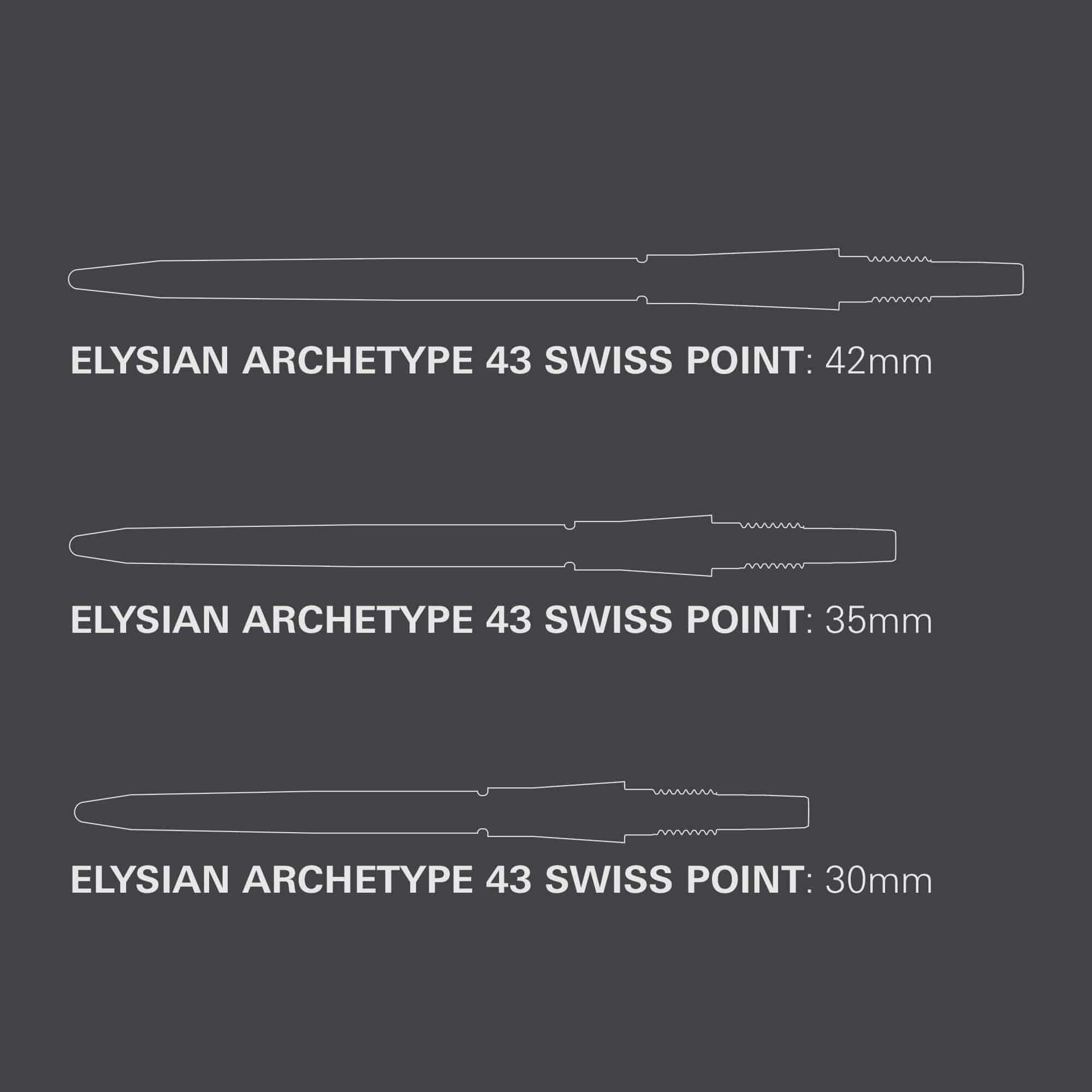 Punte per freccette Target Elysian Archetype 43 Swiss Point in acciaio - Oro Target Elysian Archetype 43 Swiss Point Steeldartspitzen in Gold. Diese Spitzen bieten eine edle goldene Optik für Dartspieler.