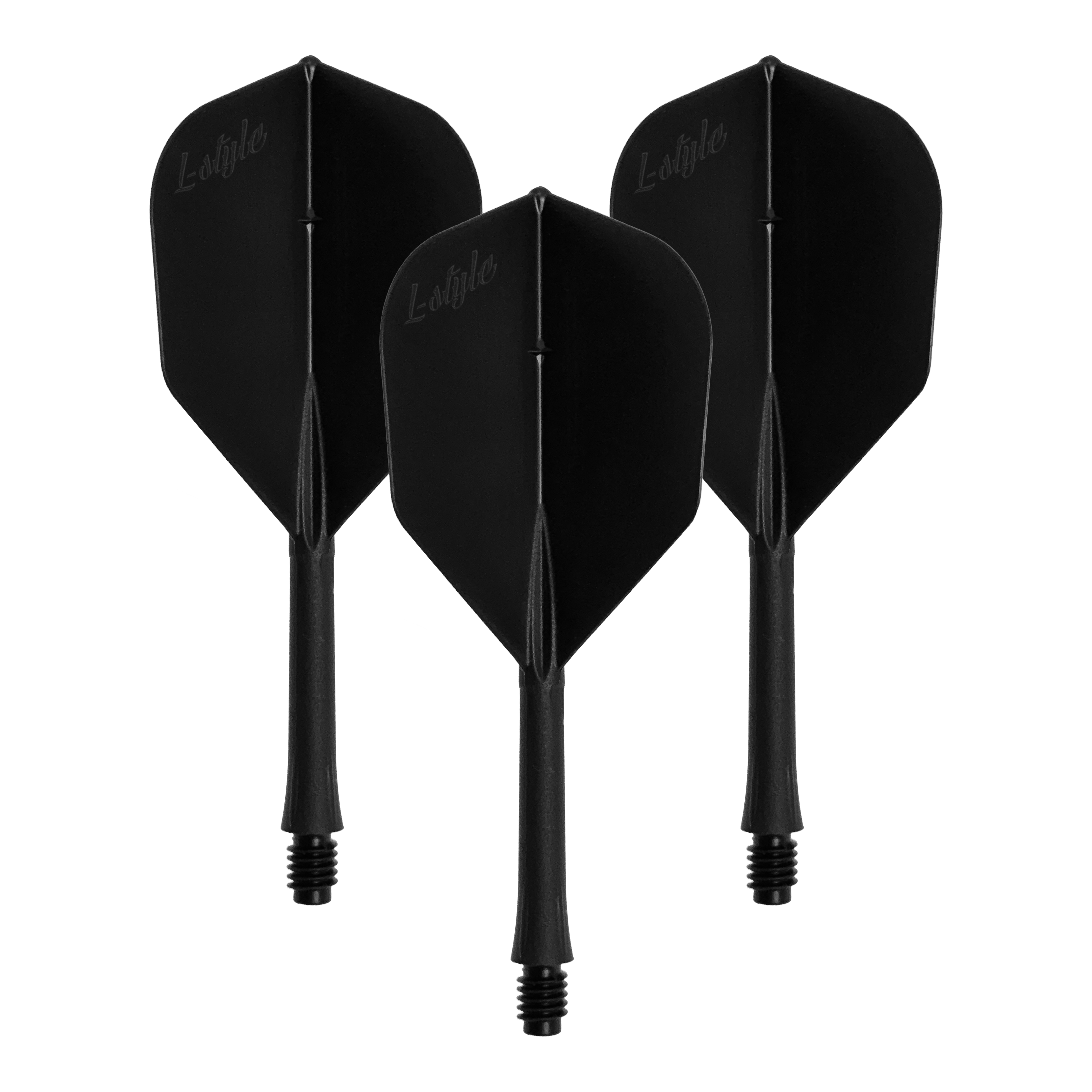 BarFlights stile L 2BA L3 - 260 Das Bild zeigt ein Set von schwarzen Dart-Flights. Die Datei heißt LSF-900_L-Style_BarFlight_Schwarz_1Set.