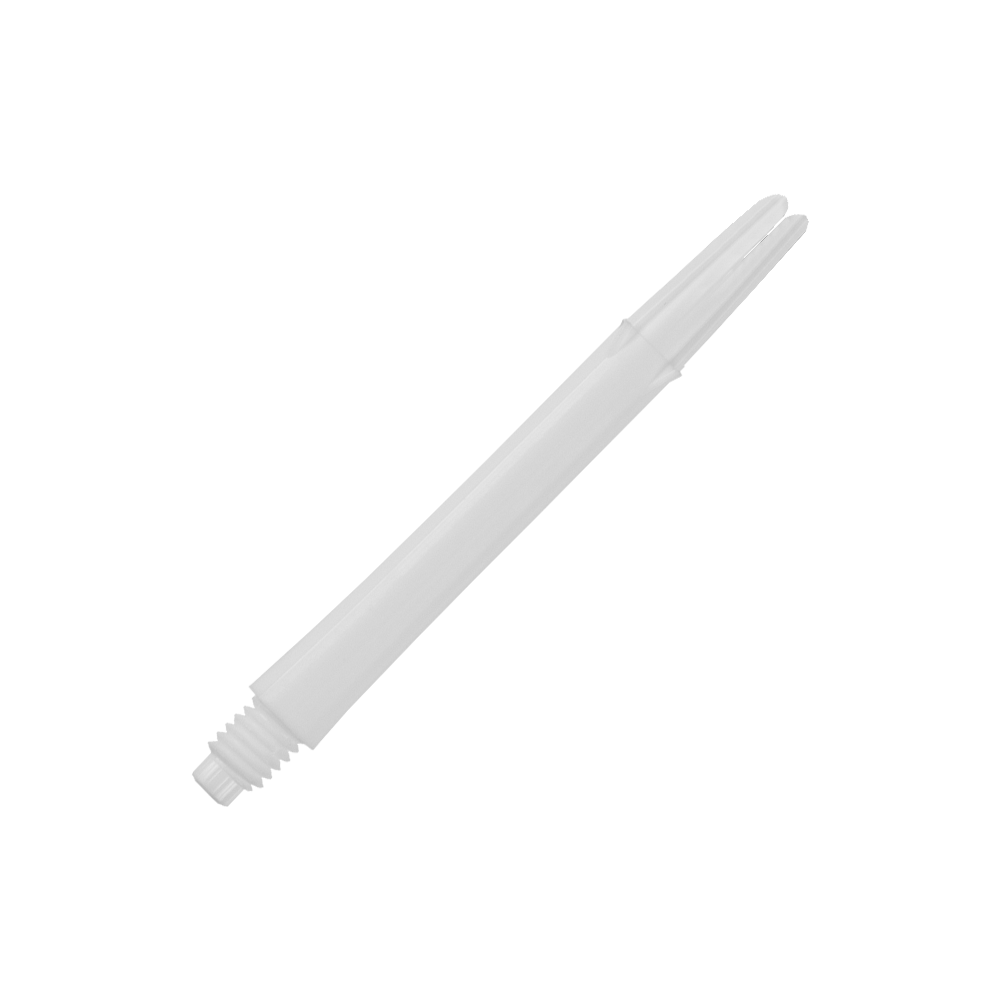 Alberi a L bloccati dritti - Bianco Auf dem Bild ist ein gerader, weißer Dartshaft ohne Kappen zu sehen. Der Shaft ist schlicht gestaltet und hat eine Länge von 46 mm.
