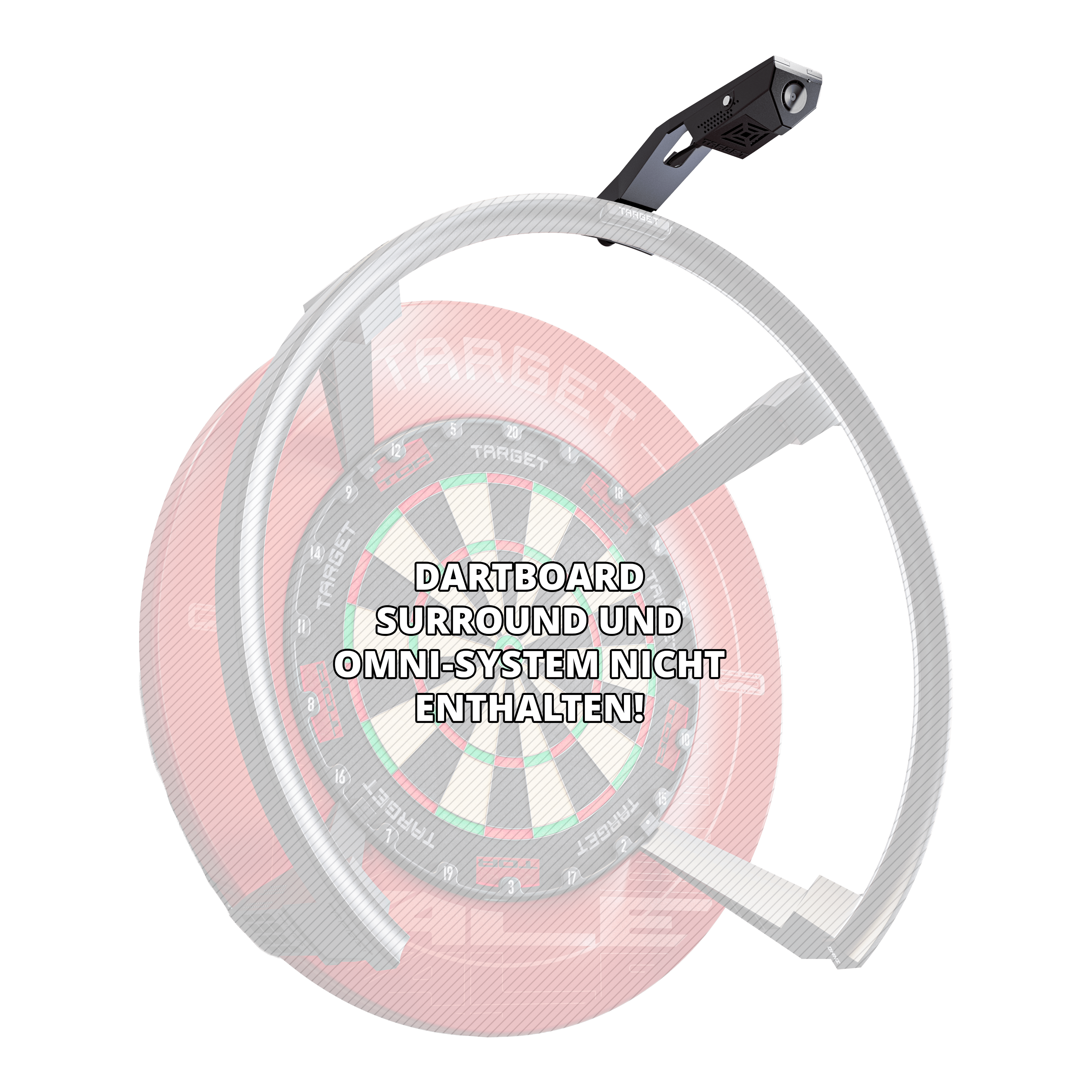 Abgebildet ist der Target OMNI VIRT Kamera Arm. Der Kamera Arm bietet eine flexible Verwendung für Kameras im Dartsport.