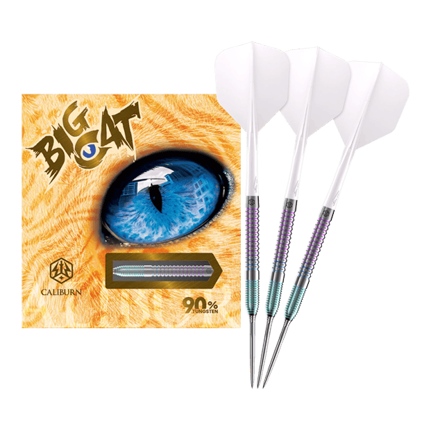 Frecce in acciaio Caliburn Big Cats Ocelot Caliburn Big Cats Ozelot Steeldarts mit einem Gewicht von 23g. Das Bild zeigt die gesamte Länge des Dartpfeils.
