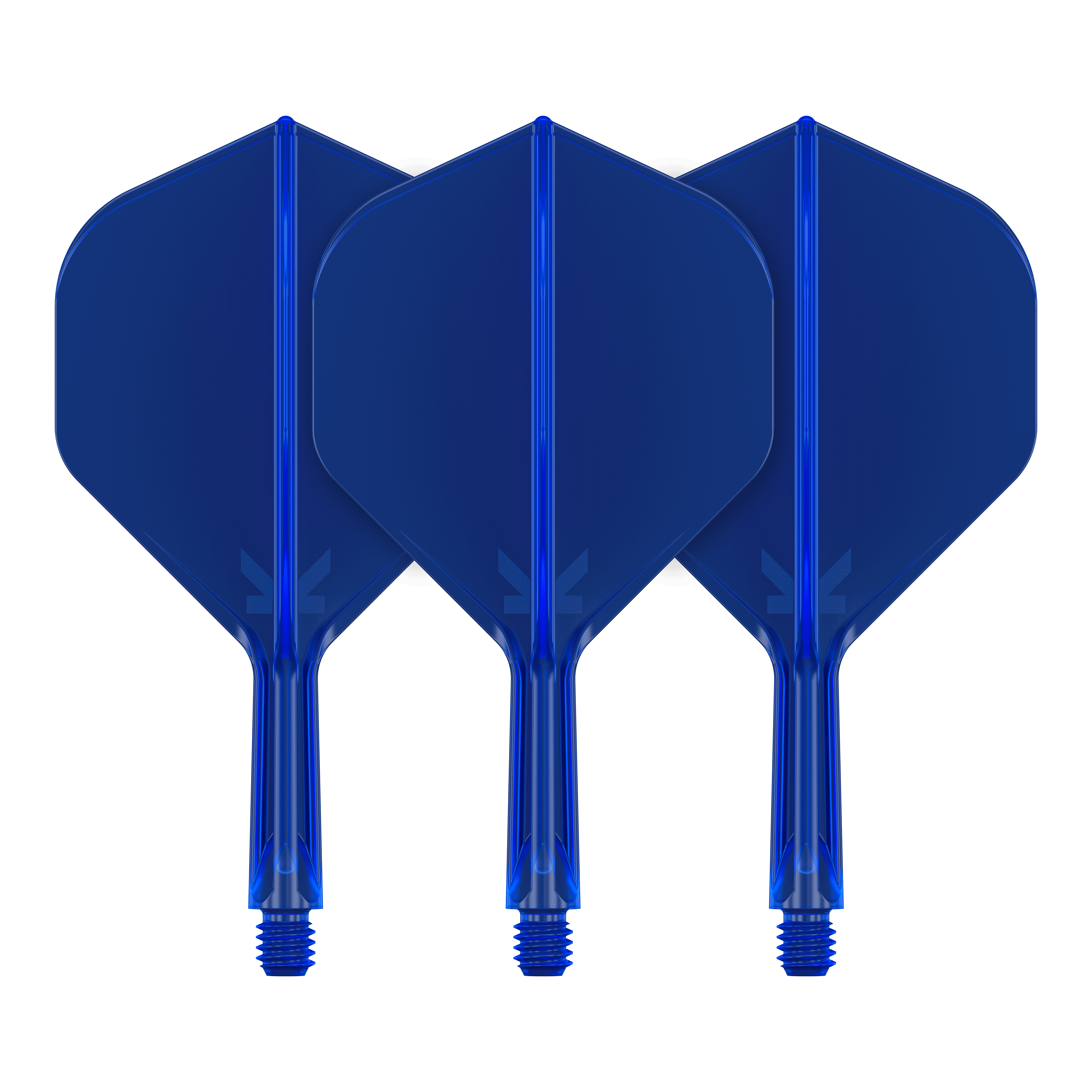 Target K-Flex No2 Standard Flight System - Blu Auf dem Bild sind drei blaue Dart-Flights zu sehen. Sie stehen nebeneinander und haben eine standardmäßige Form.