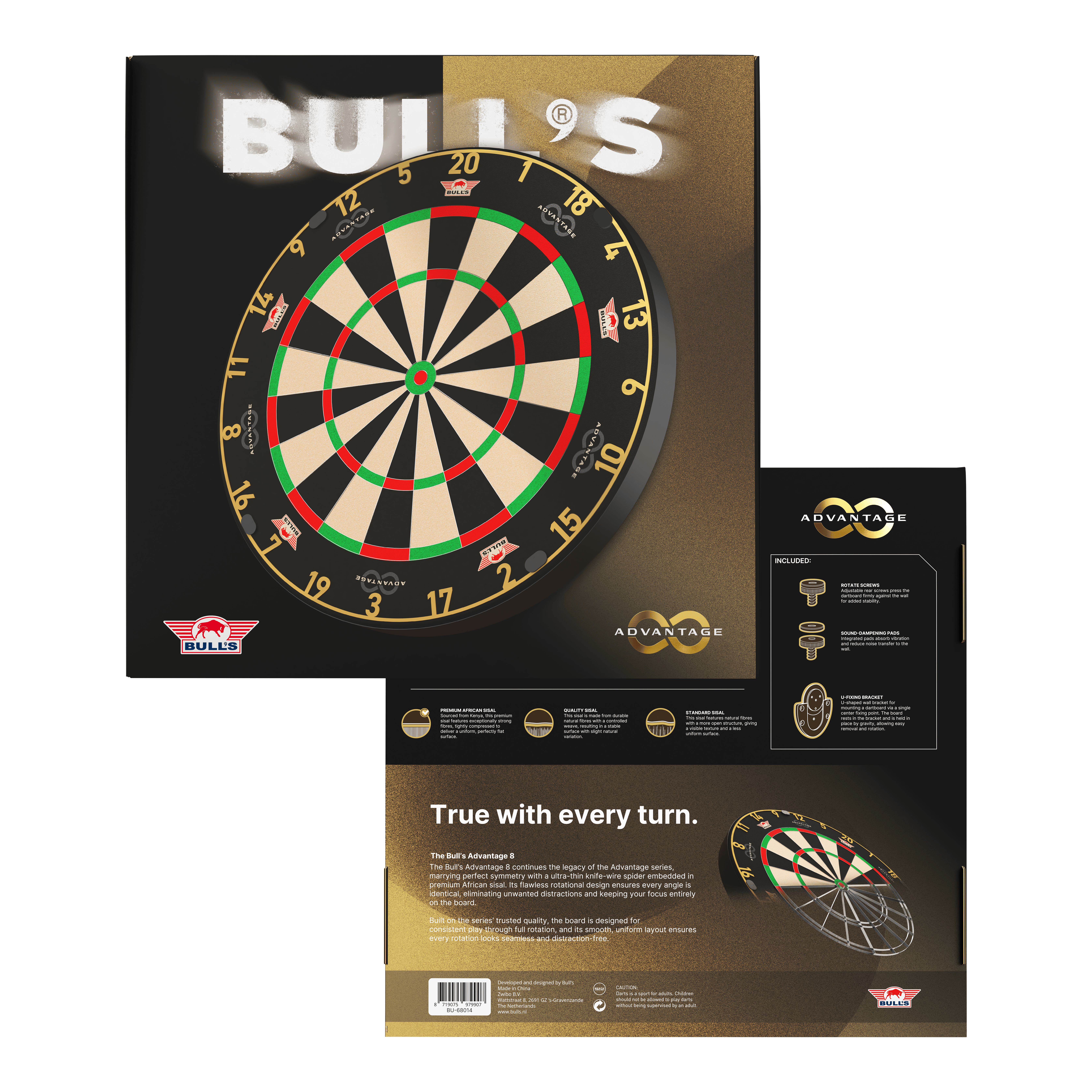 Bersaglio per freccette in acciaio Bulls NL Advantage 8 Zu sehen ist das Bulls NL Advantage 8 Steeldartboard. Die Steeldartscheibe besteht aus robustem Material für lange Spielzeiten.