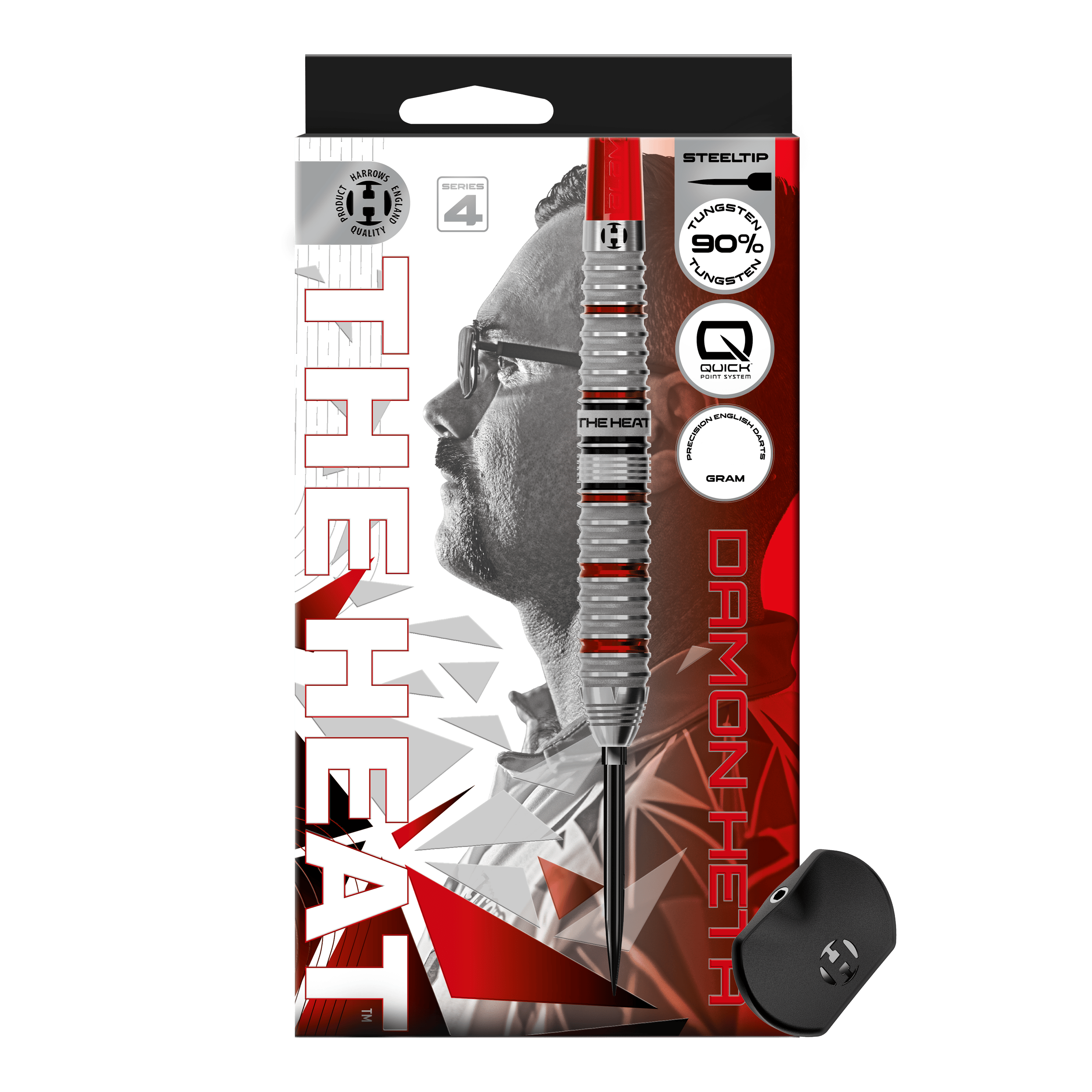 Freccette in acciaio Quick Point Damon Heta Series 4 di Harrow Abgebildet sind die Harrows Damon Heta Series 4 Quick Point Steeldarts. Diese Darts zeichnen sich durch ein modernes Design und ausgezeichnete Flugeigenschaften aus.