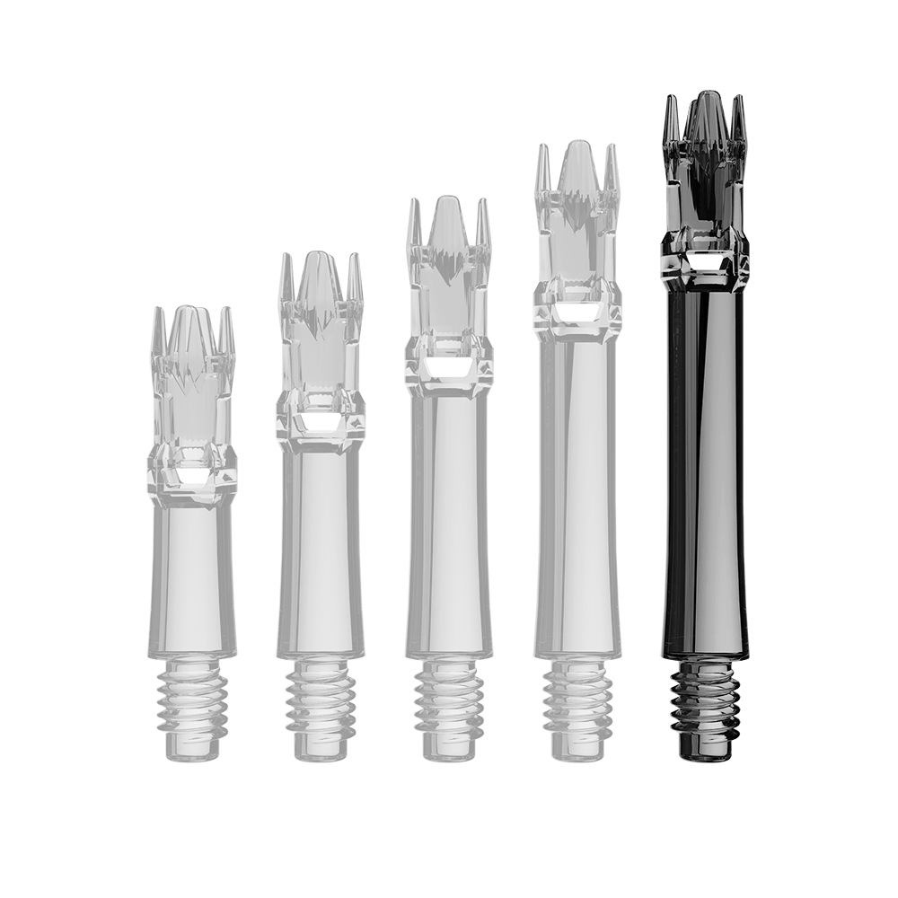 Alberi di ricambio L-Style L-System - Nero trasparente Das Bild zeigt eine transparente Ersatzshaft in Schwarz. Die Shaft ist schlank und wird von oben präsentiert.